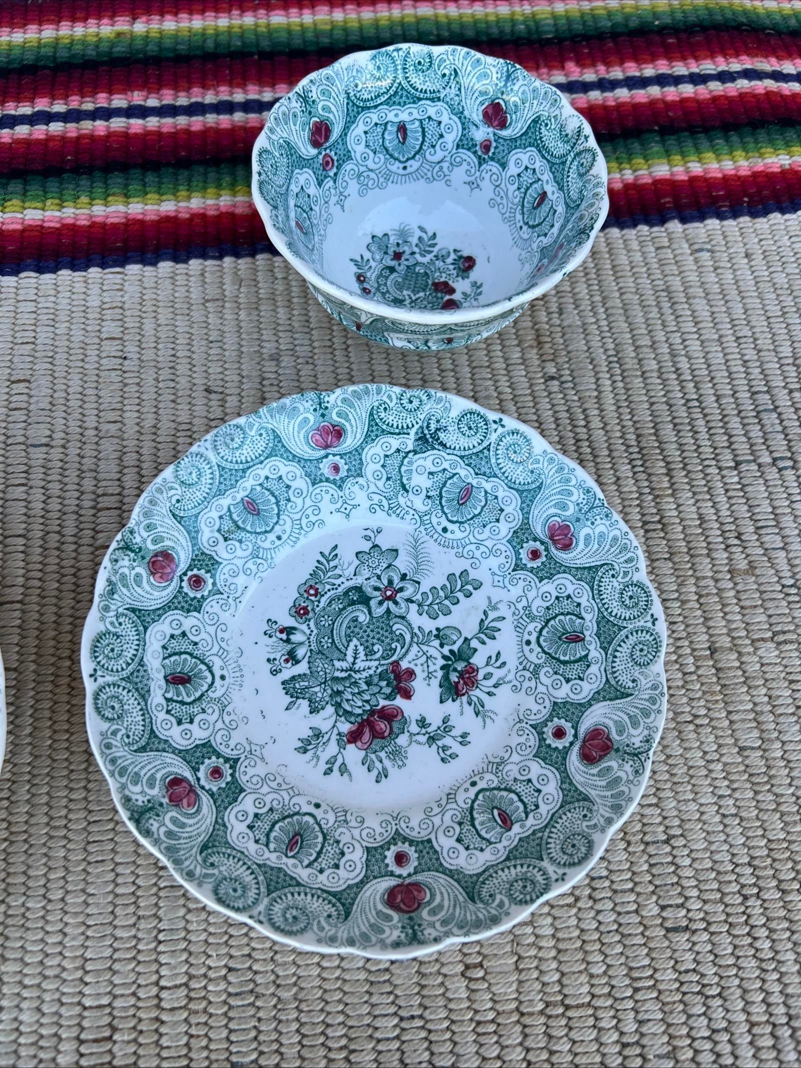 A Pair of Antique Staffordshire Green Transferware Decorated Cups and Saucers, by Adams, Circa 1830' - 5