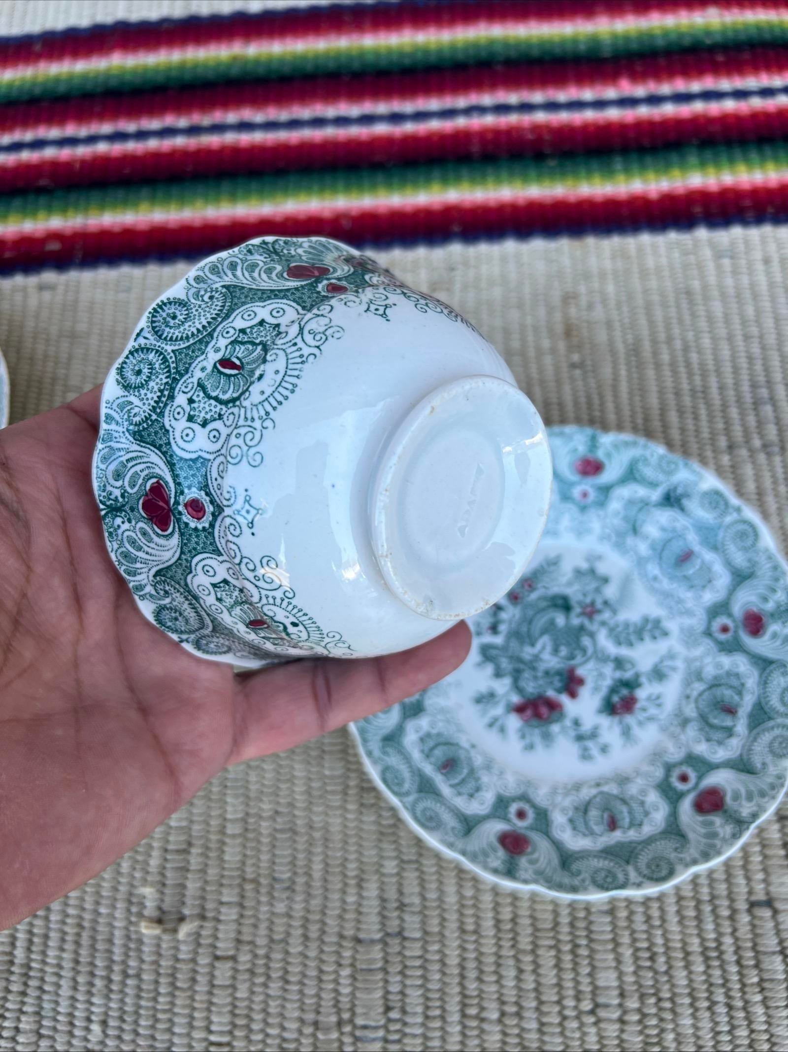 A Pair of Antique Staffordshire Green Transferware Decorated Cups and Saucers, by Adams, Circa 1830' - 9