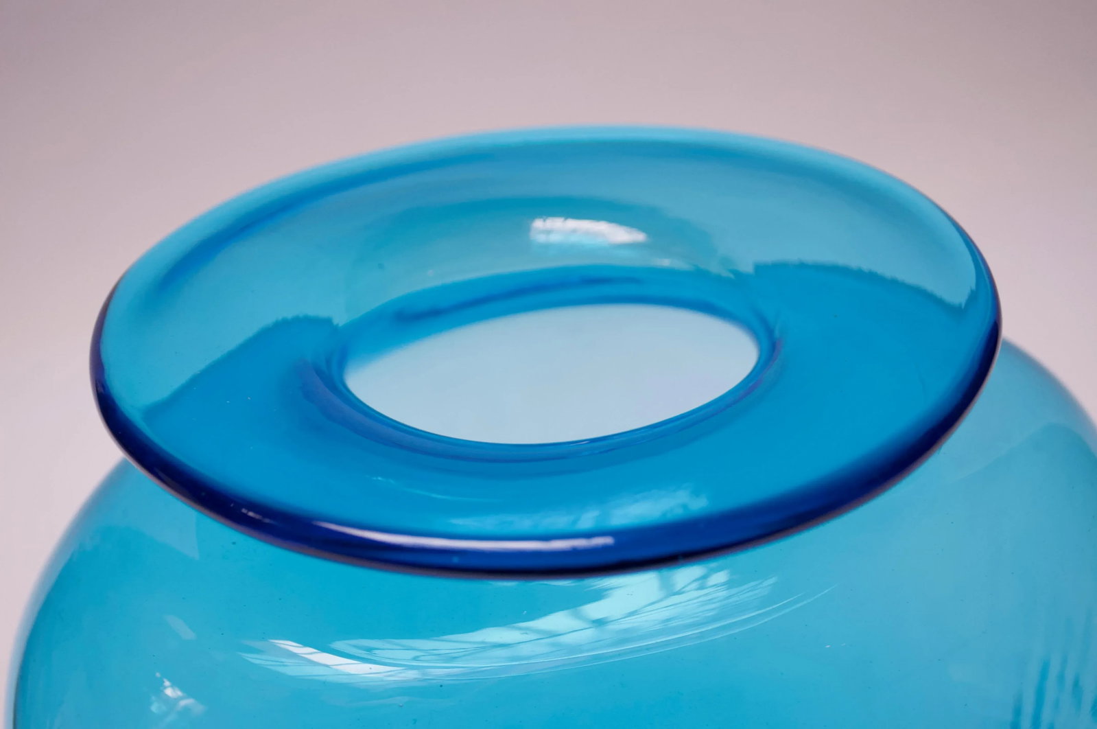 Large Blenko Blown Glass Turquoise Asymmetrical "Ribbed" Vase - 11