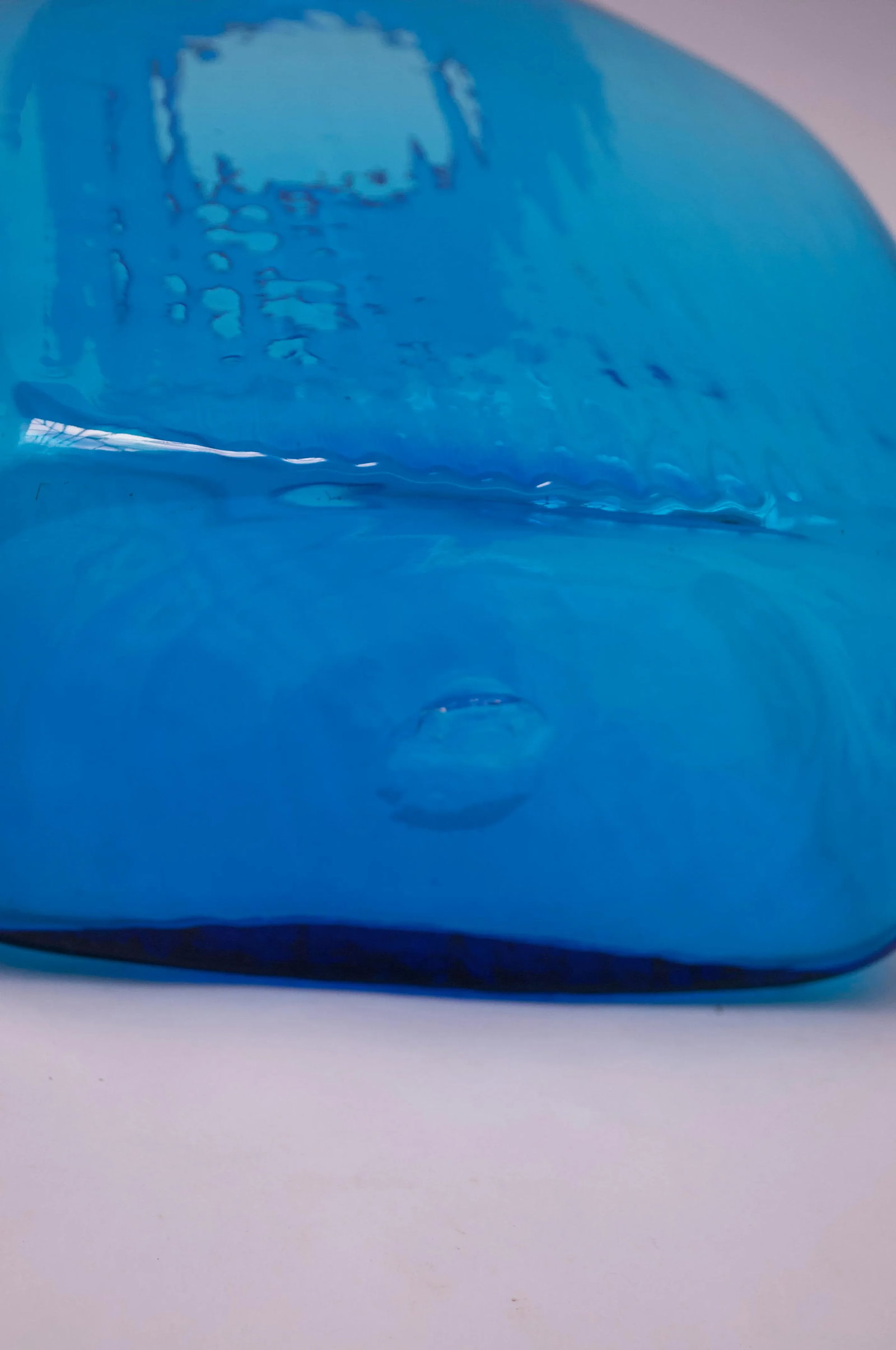 Large Blenko Blown Glass Turquoise Asymmetrical "Ribbed" Vase - 7