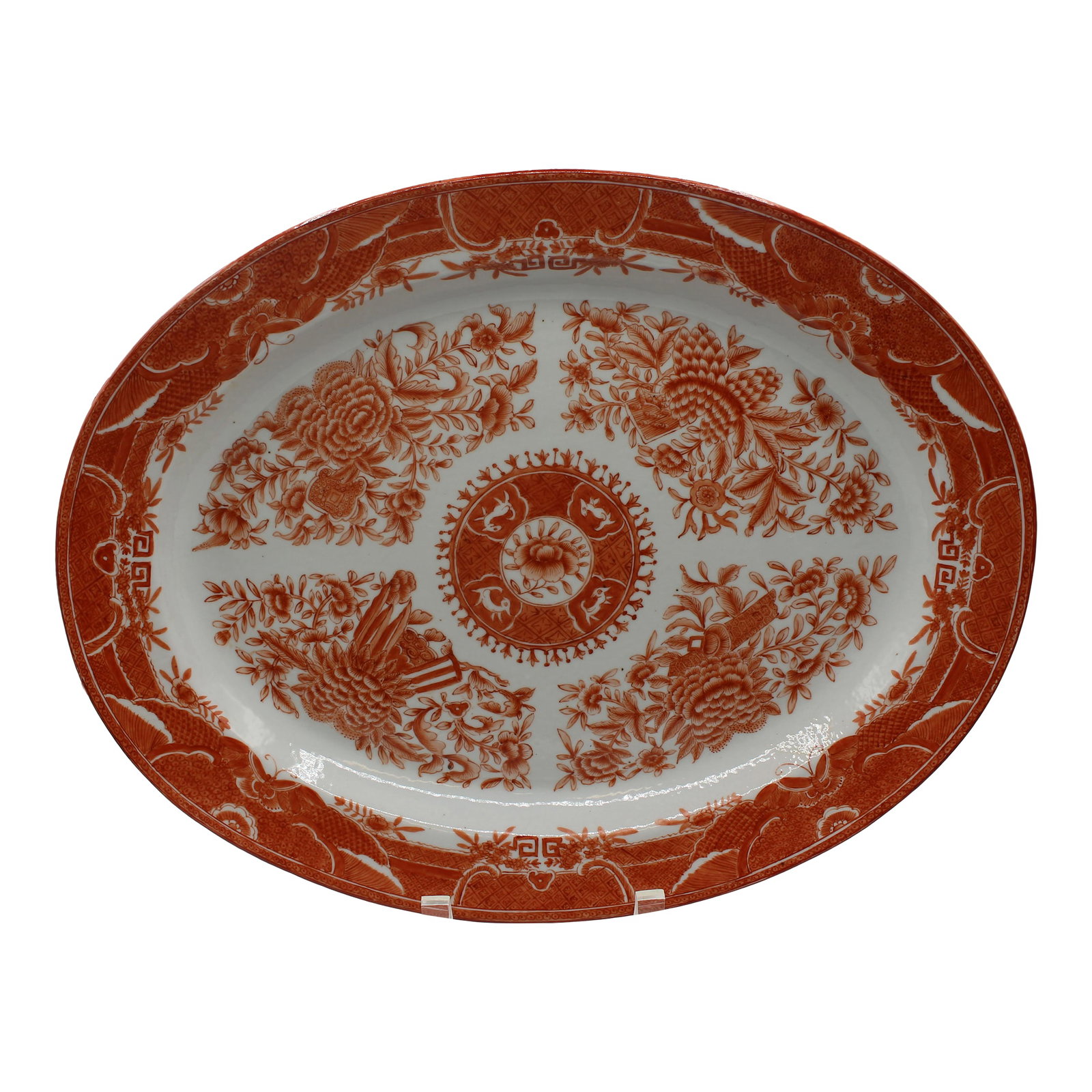 1st Quarter 19th Century Chinese Export Orange Fitzhugh Porcelain Platter: 1st quarter 19th century Orange Fitzhugh Porcelain Platter, Chinese Export. The design beautifully executed. A popular pattern & color exported to many markets from America to Persia. Very good