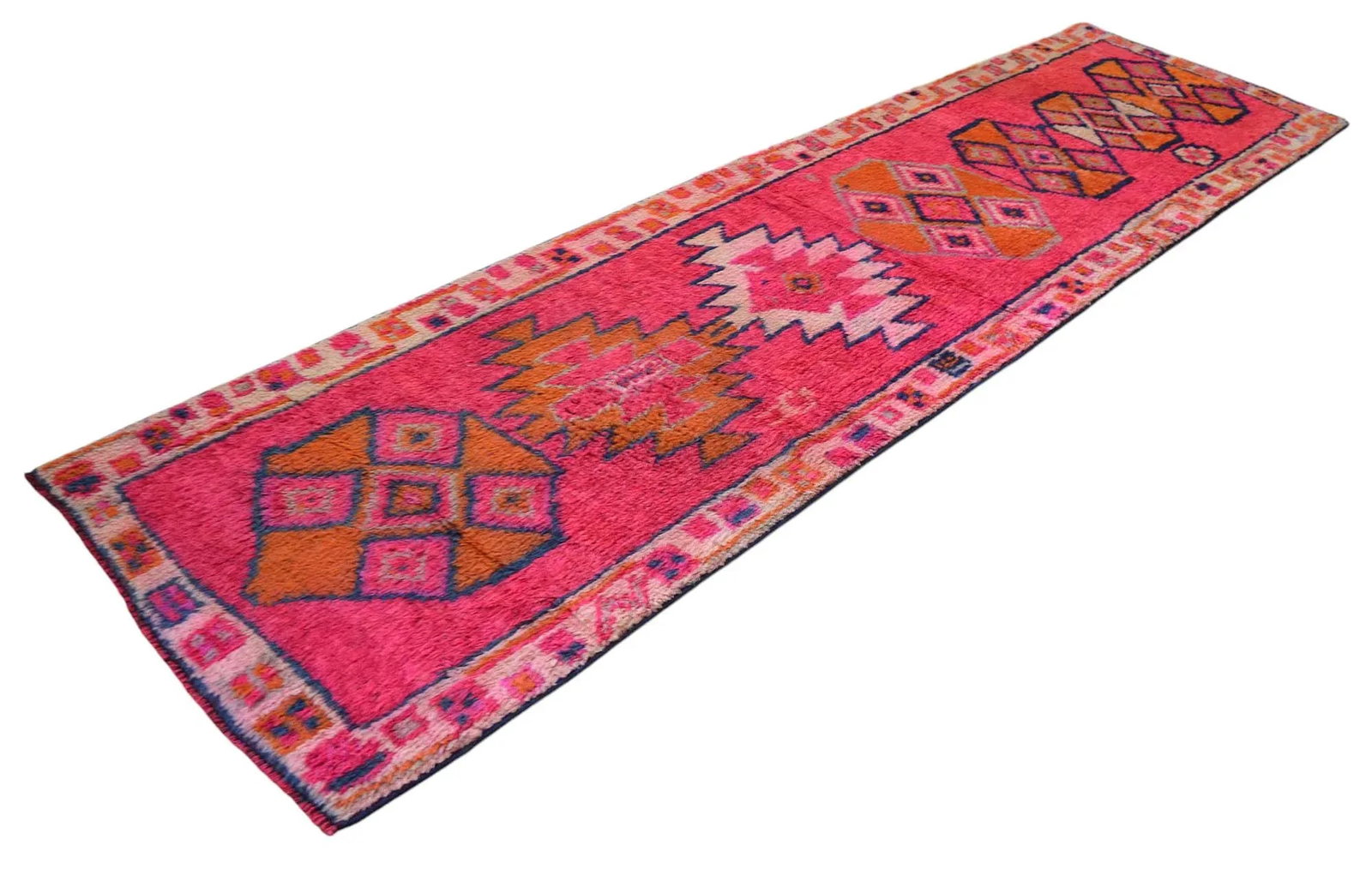 1970s Kurdish Herki Hand-Knotted Hot Pink Tribal Runner - 2"²11"³ × 10"²8"³ - 4