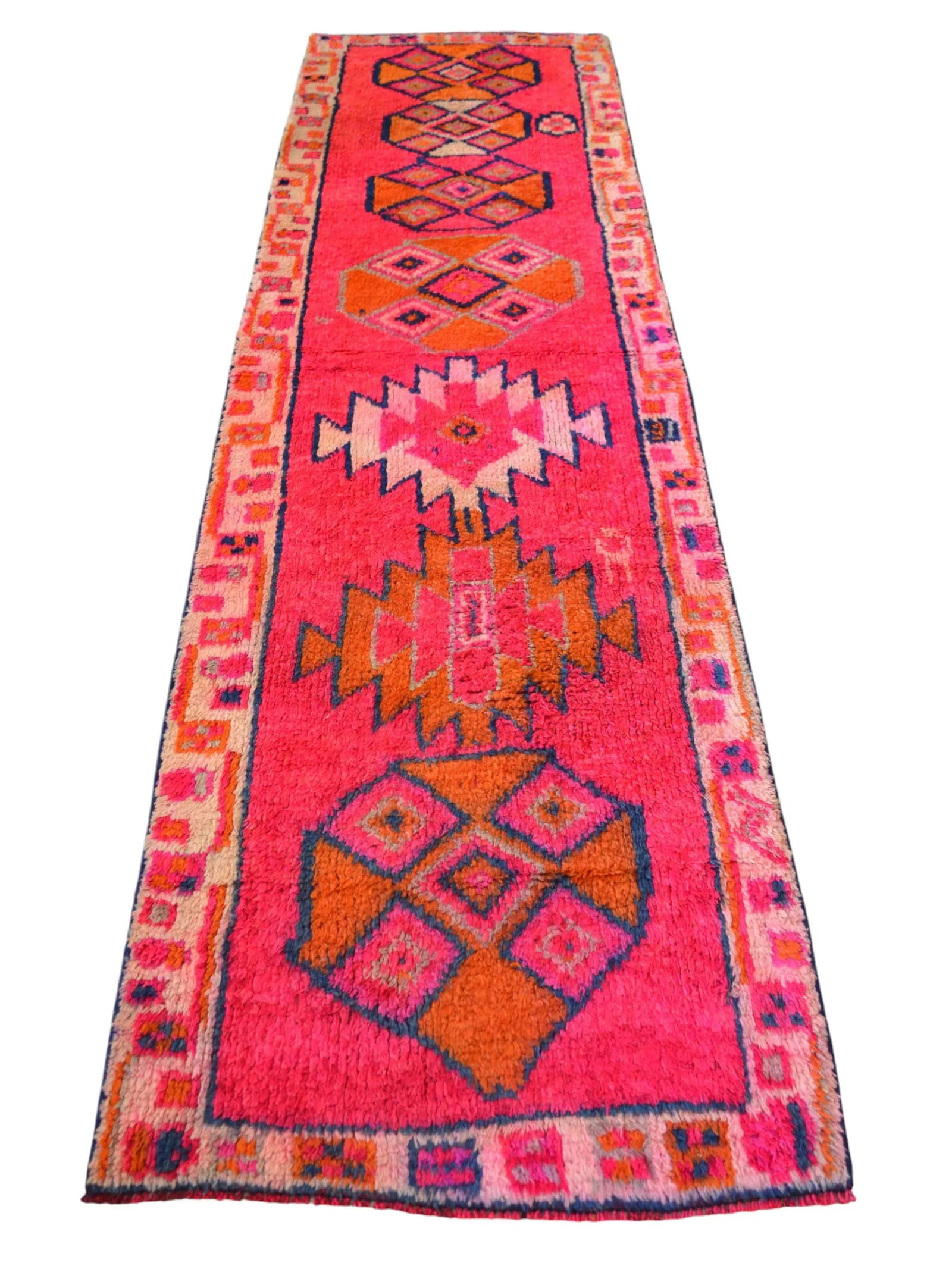 1970s Kurdish Herki Hand-Knotted Hot Pink Tribal Runner - 2"²11"³ × 10"²8"³ - 5
