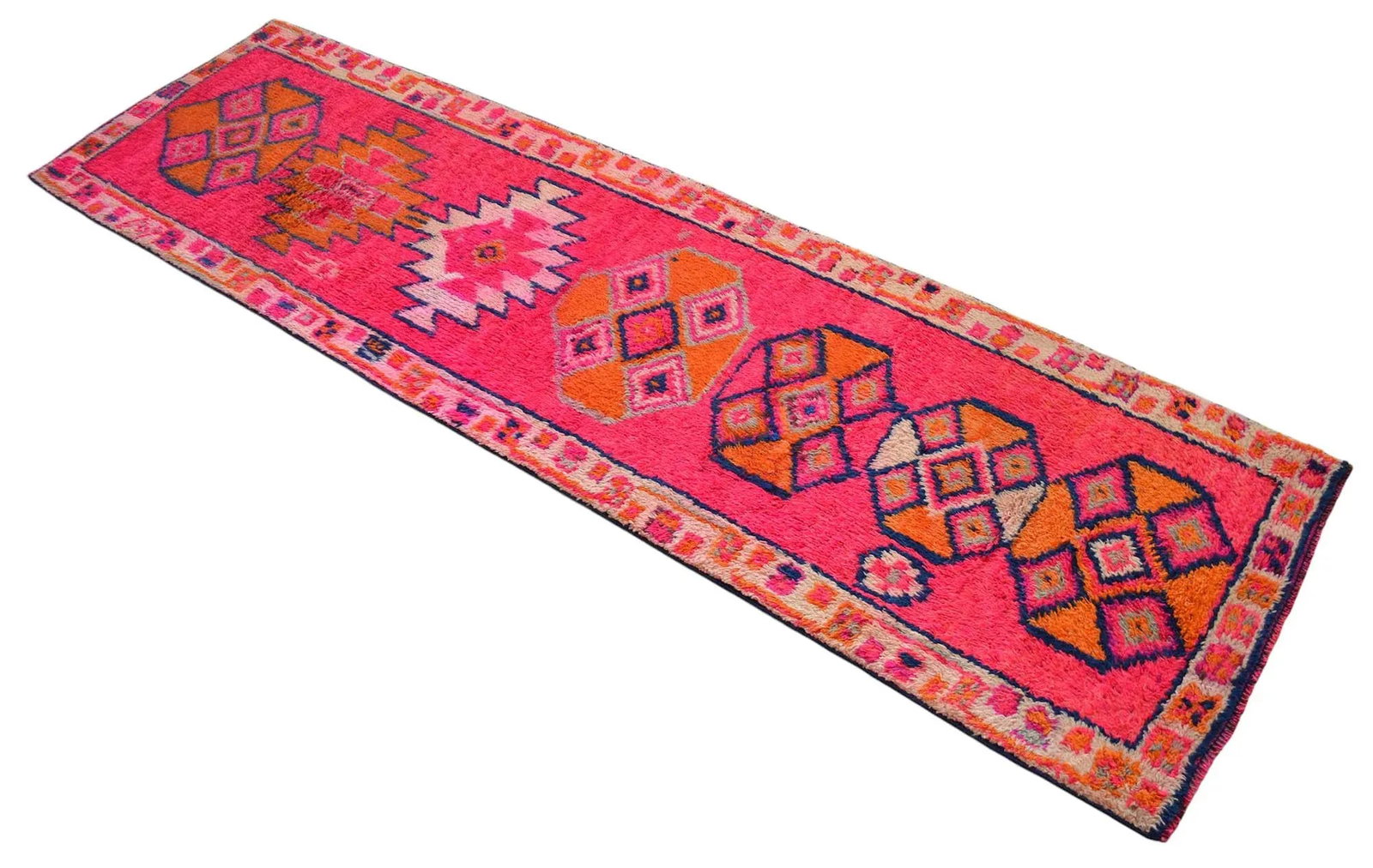 1970s Kurdish Herki Hand-Knotted Hot Pink Tribal Runner - 2"²11"³ × 10"²8"³ - 6