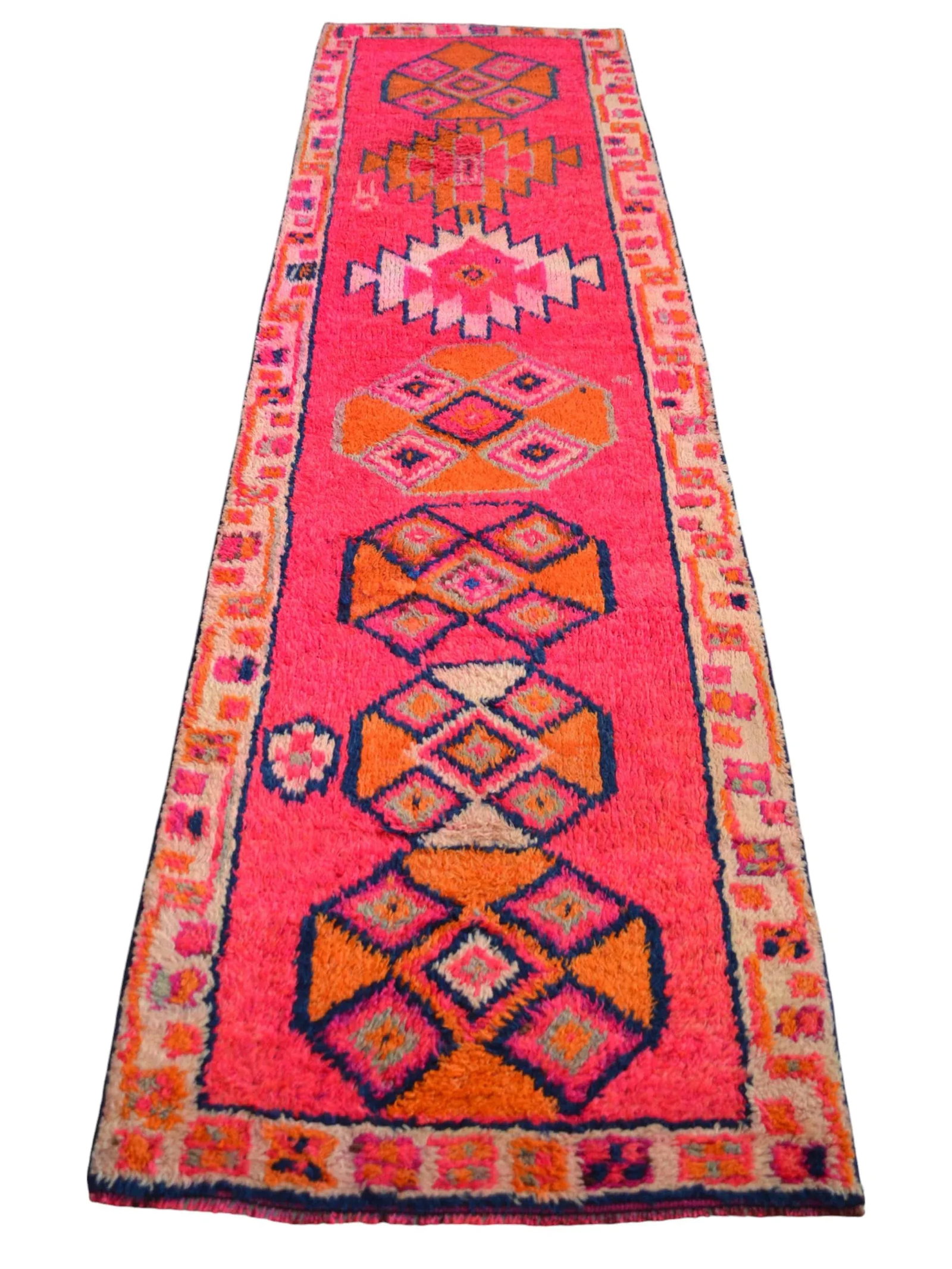 1970s Kurdish Herki Hand-Knotted Hot Pink Tribal Runner - 2"²11"³ × 10"²8"³ - 7