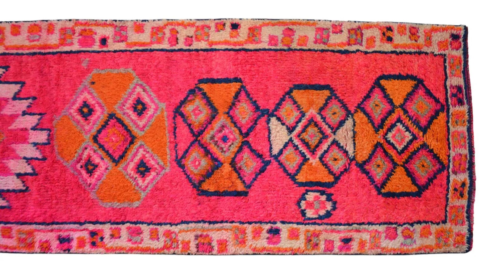 1970s Kurdish Herki Hand-Knotted Hot Pink Tribal Runner - 2"²11"³ × 10"²8"³ - 9