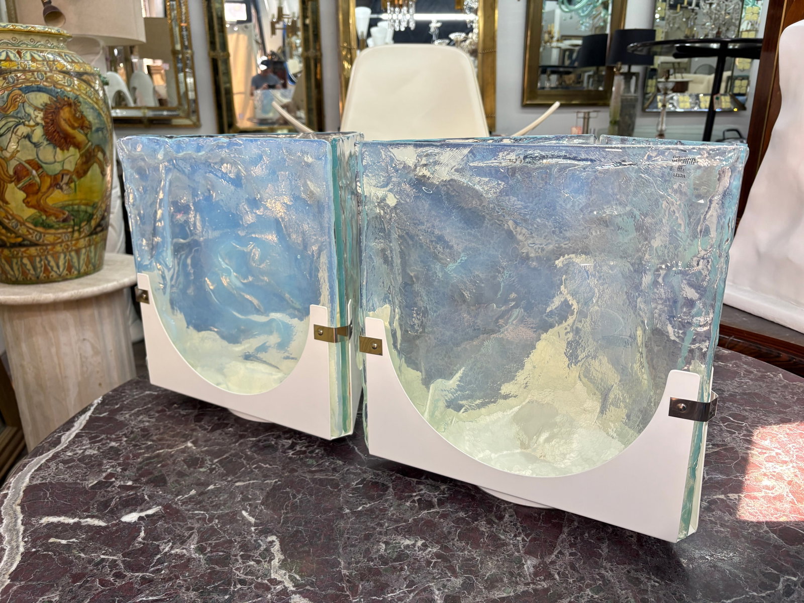 1970s Opalescent Murano Glass Lamps - a Pair - 10