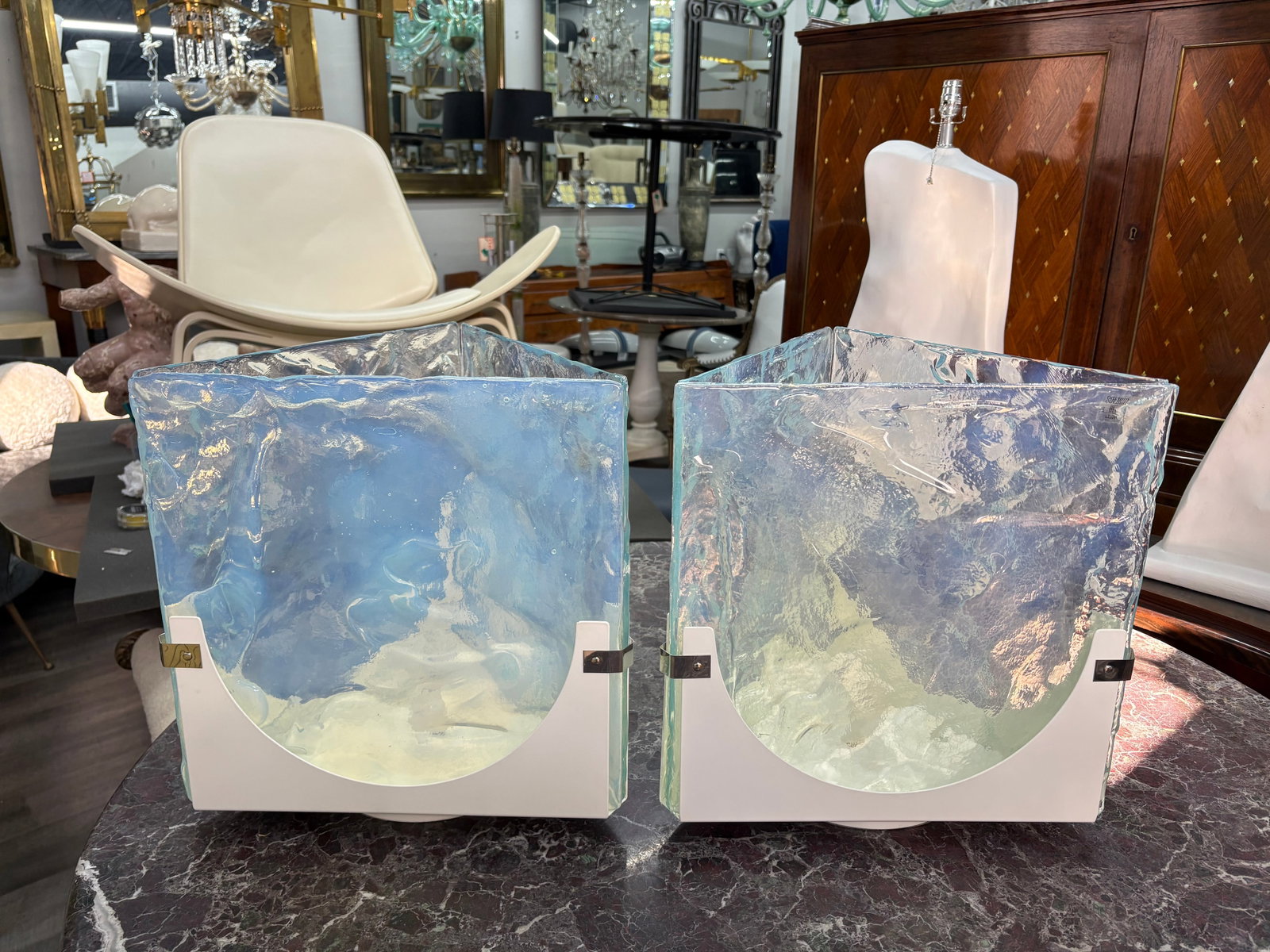 1970s Opalescent Murano Glass Lamps - a Pair - 2