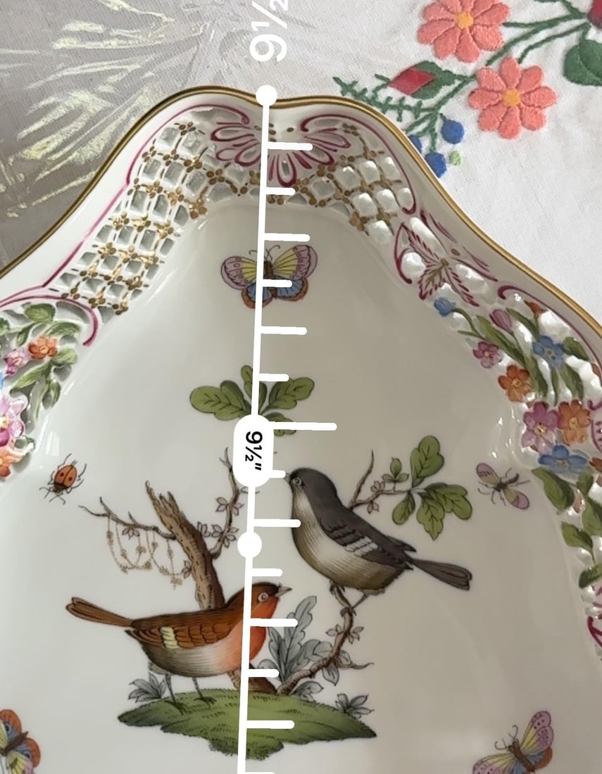 Herend Rothschild Openwork Triangular Dish With Birds - 6