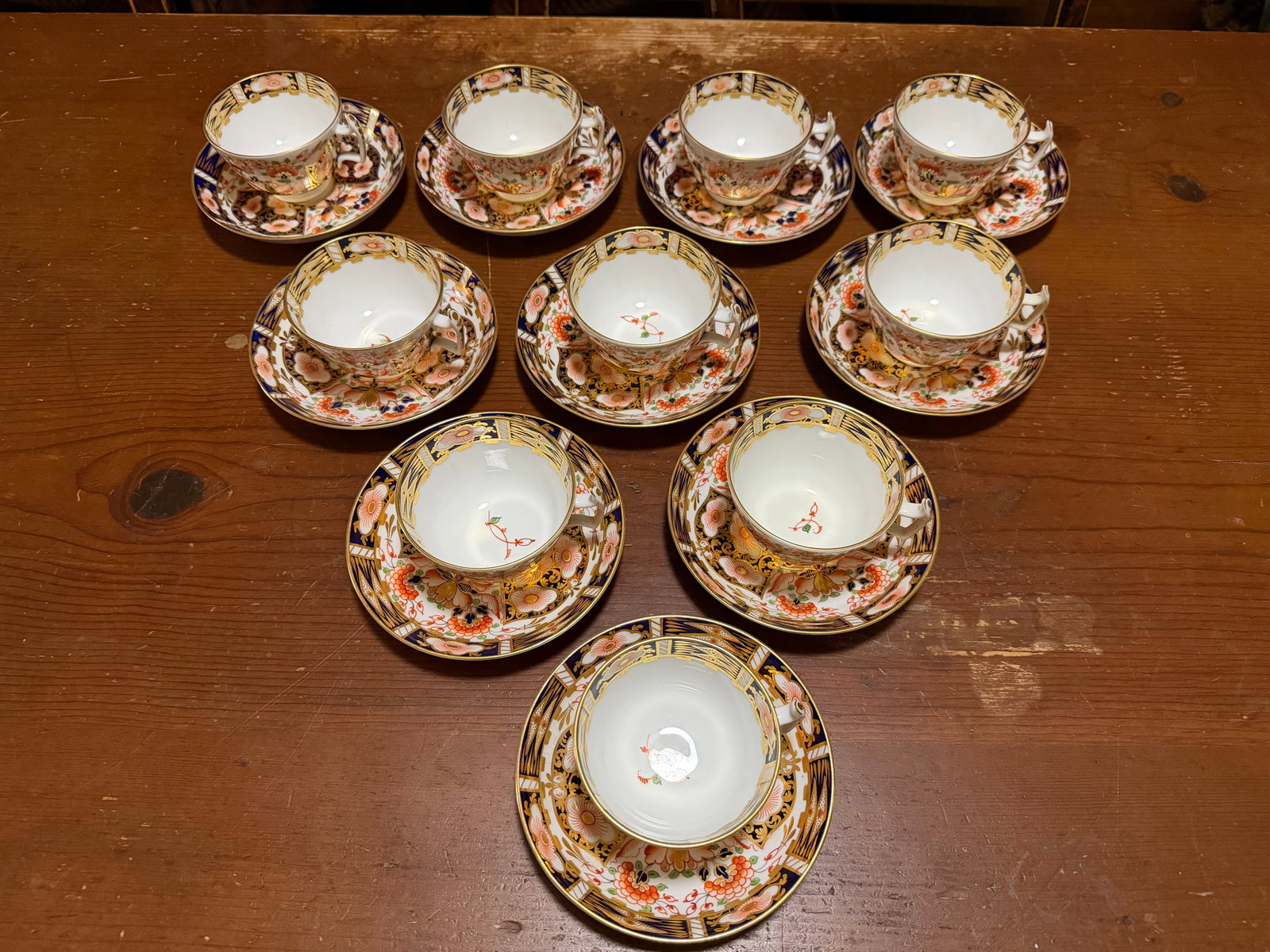 1860s Royal Crown Derby Imari Pattern Cups and Saucers by Stevenson & Hancock - Set of 10 - 14