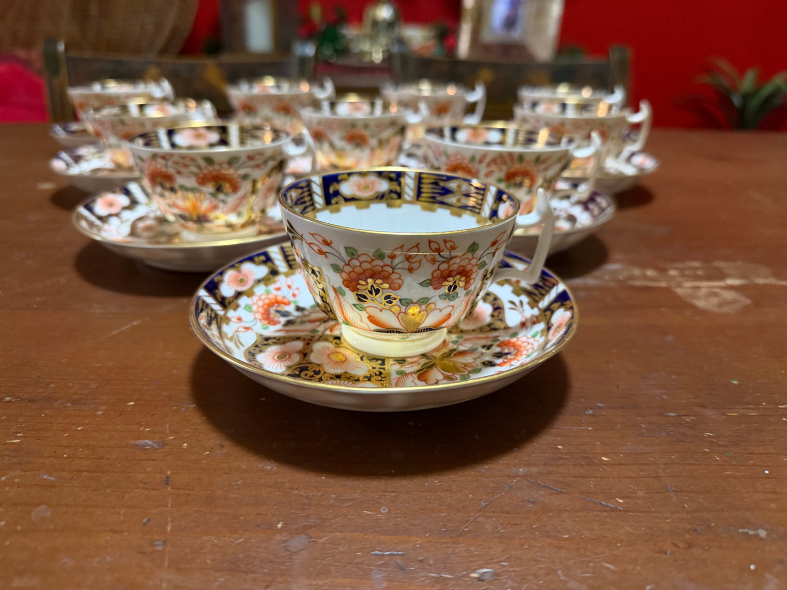 1860s Royal Crown Derby Imari Pattern Cups and Saucers by Stevenson & Hancock - Set of 10 - 2