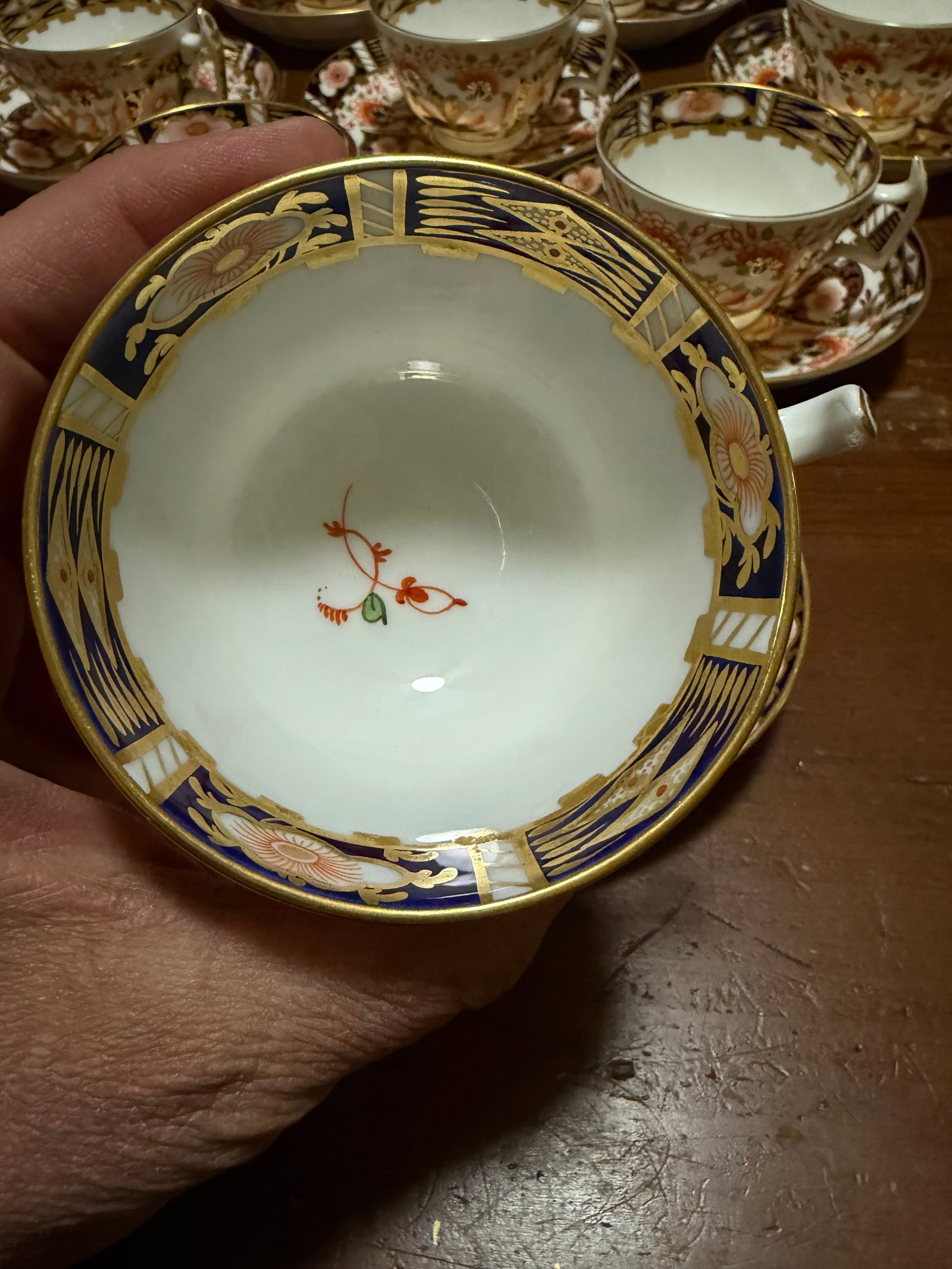 1860s Royal Crown Derby Imari Pattern Cups and Saucers by Stevenson & Hancock - Set of 10 - 3