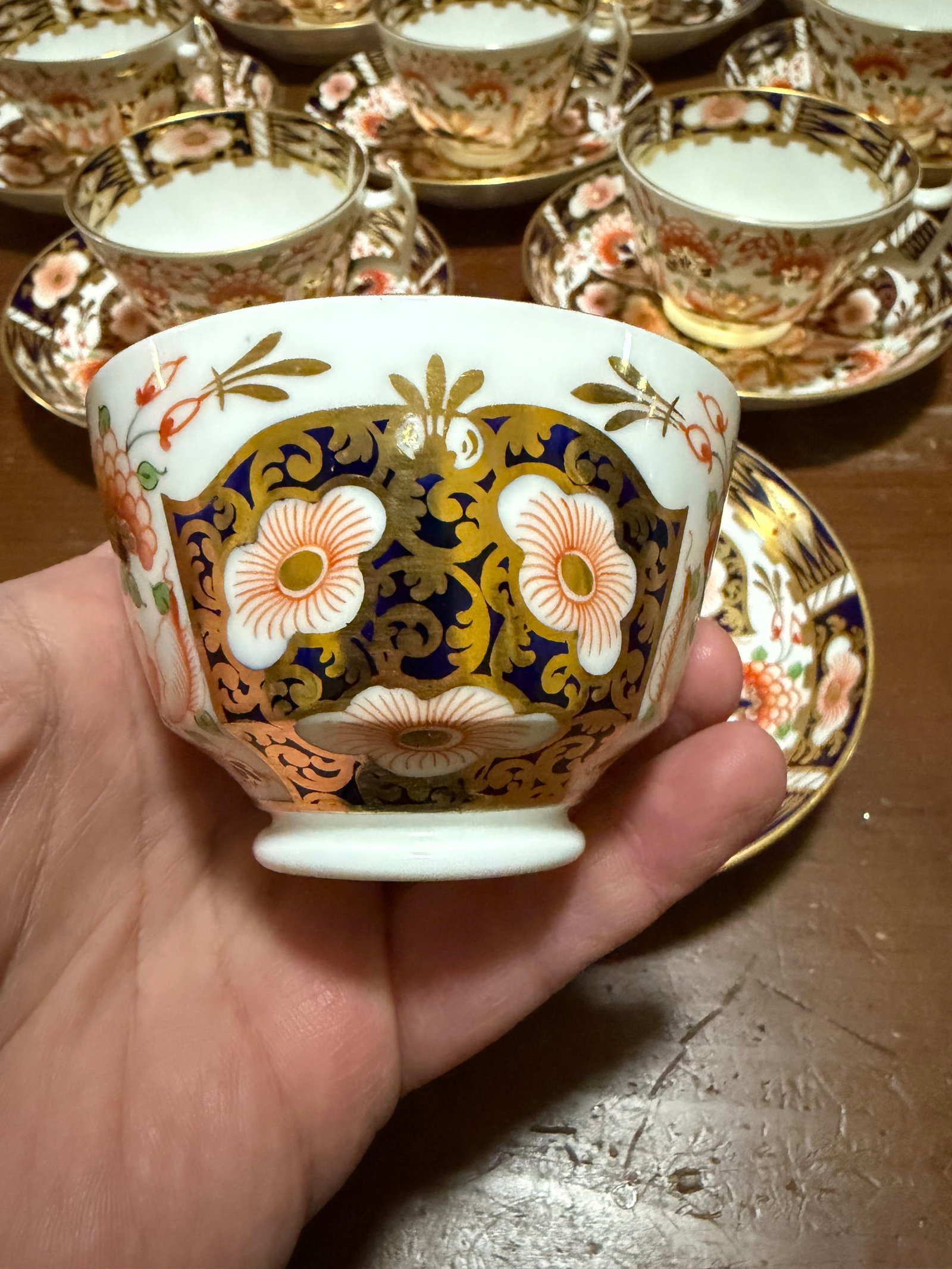 1860s Royal Crown Derby Imari Pattern Cups and Saucers by Stevenson & Hancock - Set of 10 - 4