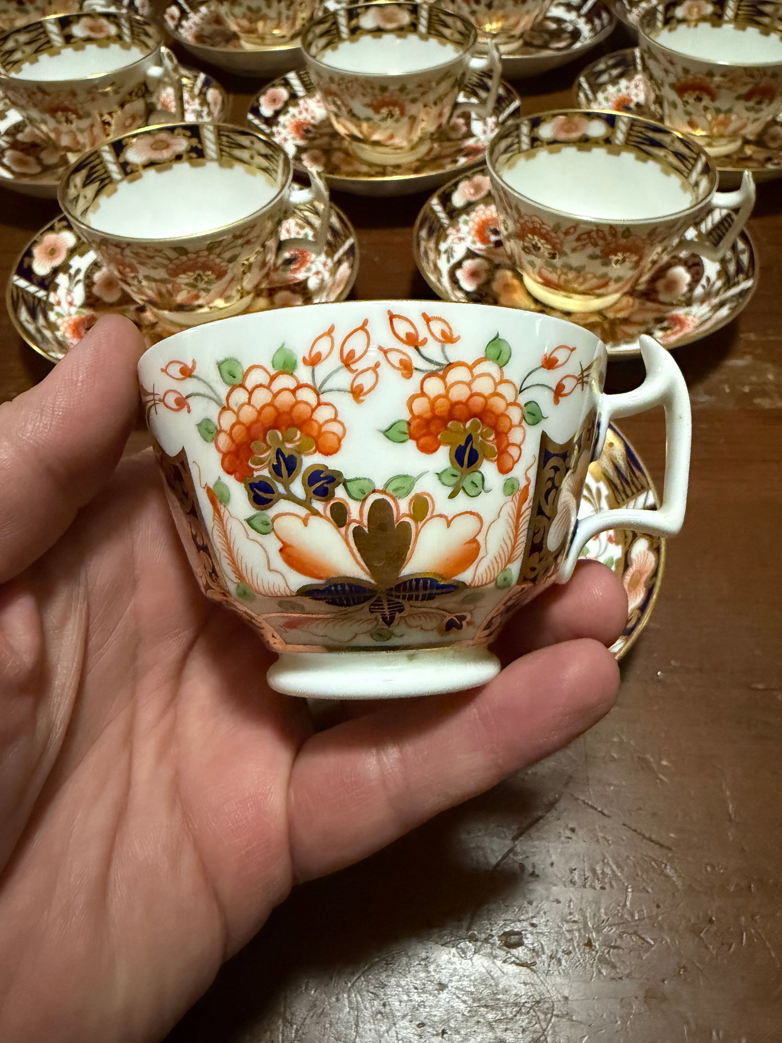1860s Royal Crown Derby Imari Pattern Cups and Saucers by Stevenson & Hancock - Set of 10 - 5