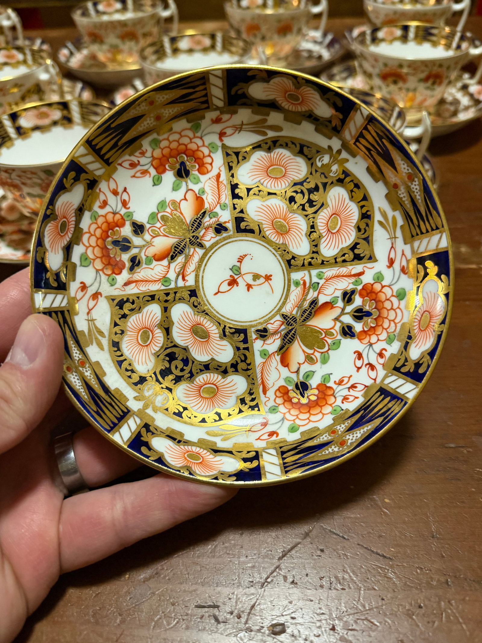 1860s Royal Crown Derby Imari Pattern Cups and Saucers by Stevenson & Hancock - Set of 10 - 6