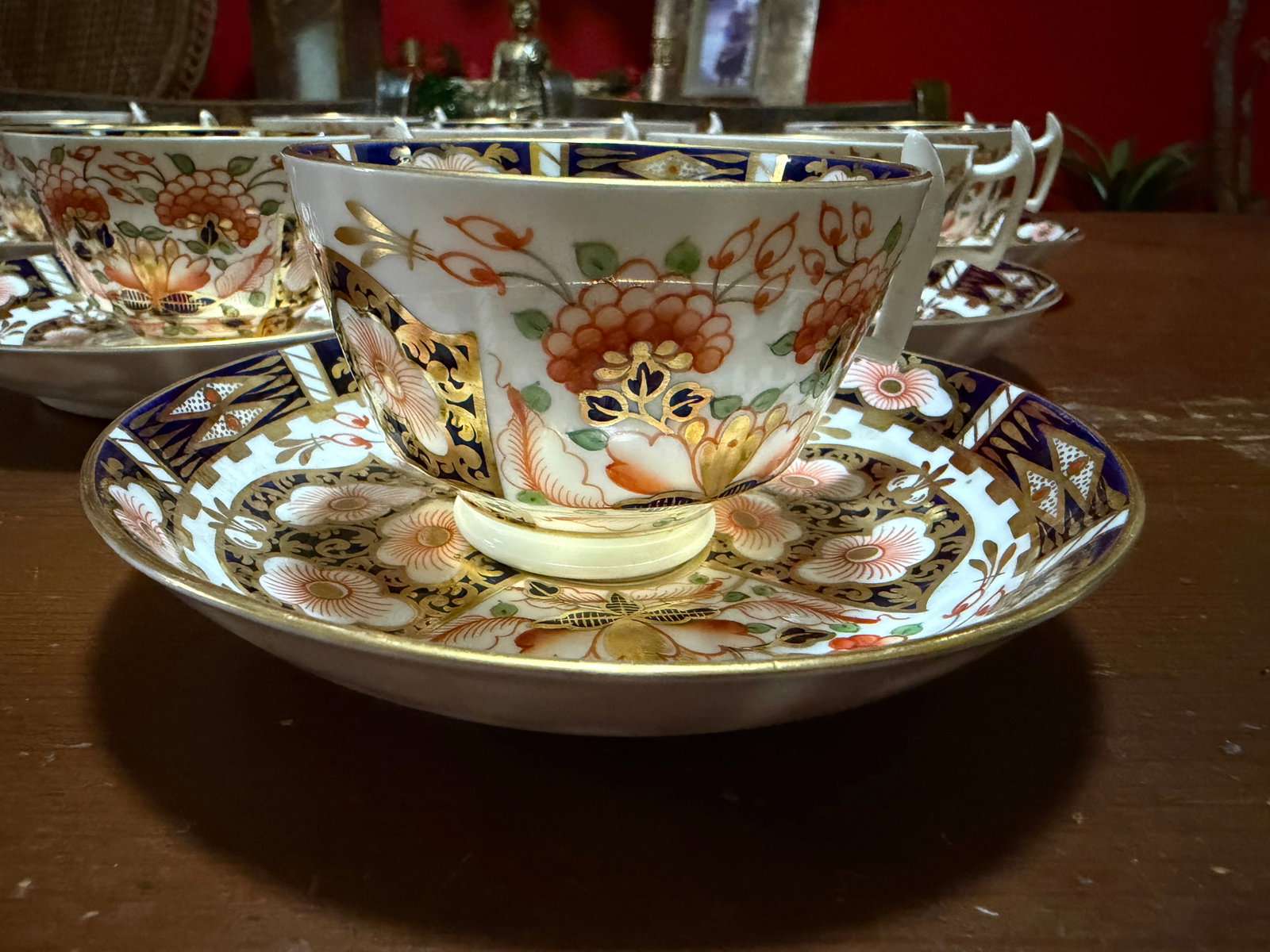 1860s Royal Crown Derby Imari Pattern Cups and Saucers by Stevenson & Hancock - Set of 10 - 7