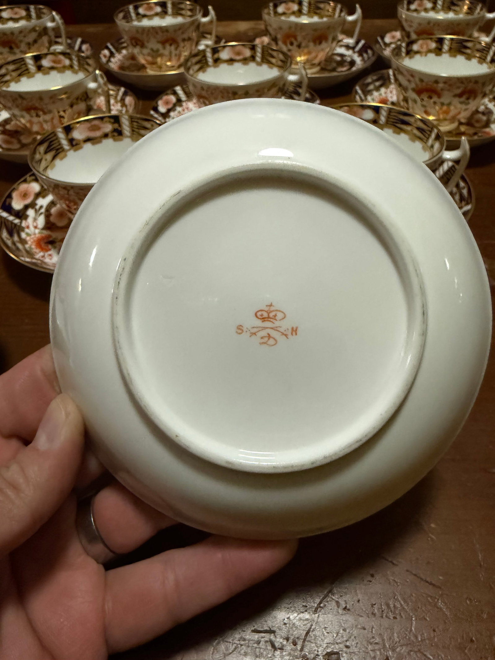 1860s Royal Crown Derby Imari Pattern Cups and Saucers by Stevenson & Hancock - Set of 10 - 8