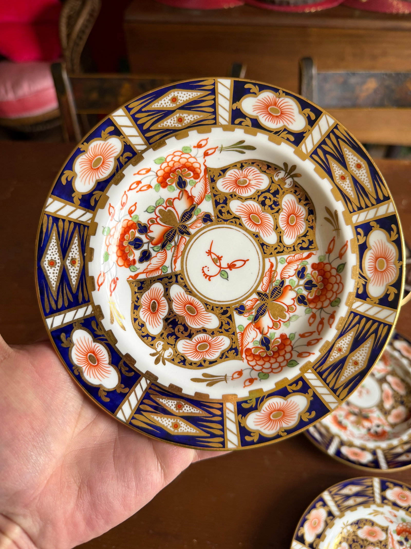 A Super Fine Set of 6 Royal Crown Derby Imari Pattern Dessert Plates by Stevenson & Hancock, Circa 1 - 2