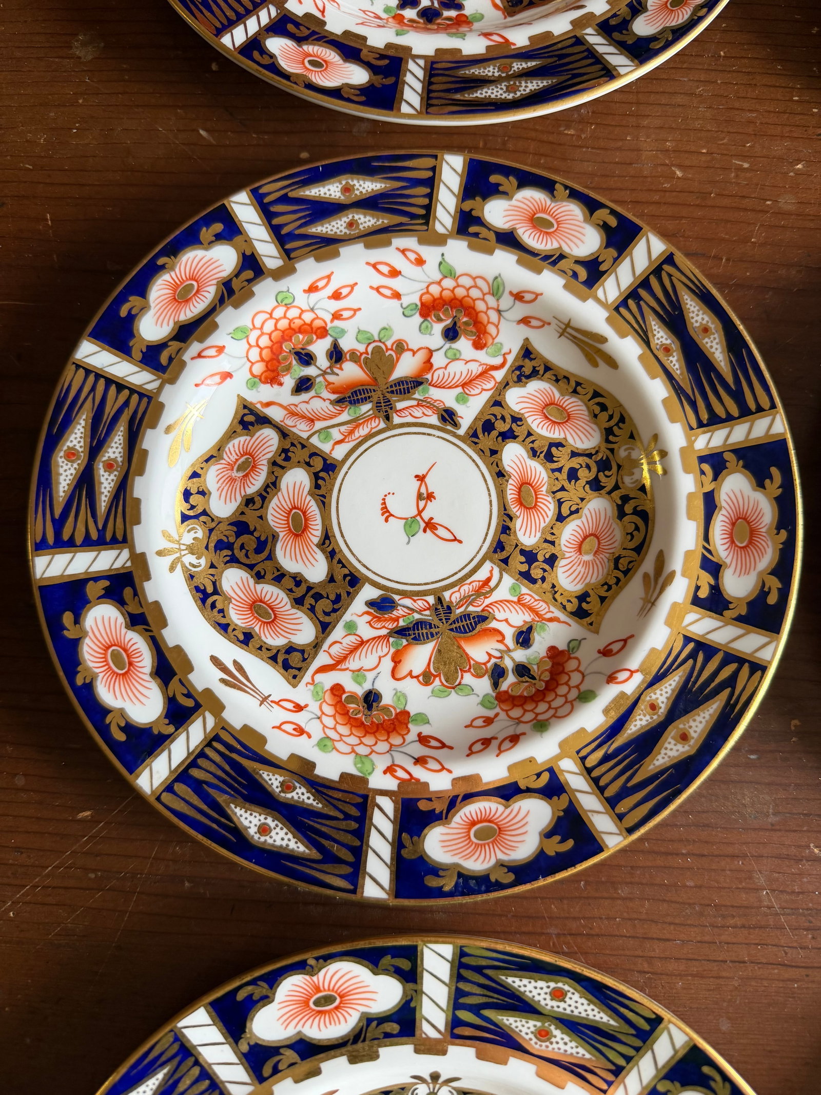 A Super Fine Set of 6 Royal Crown Derby Imari Pattern Dessert Plates by Stevenson & Hancock, Circa 1 - 4