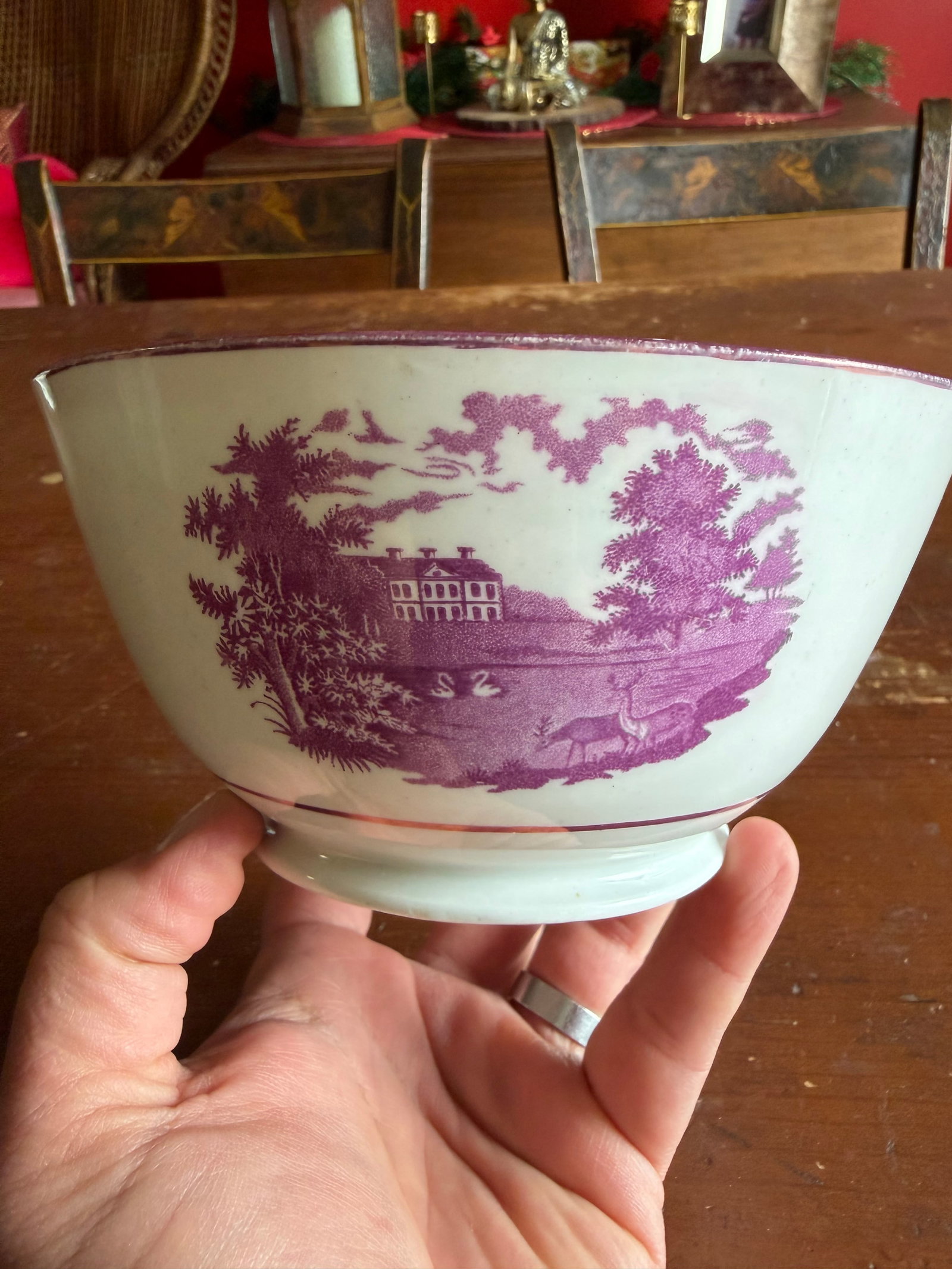 Rare Antique Pink Lustre and Bat Printed Pearlware Waste Bowl, Attributed to Thomas Wolfe, Circa 180 - 10
