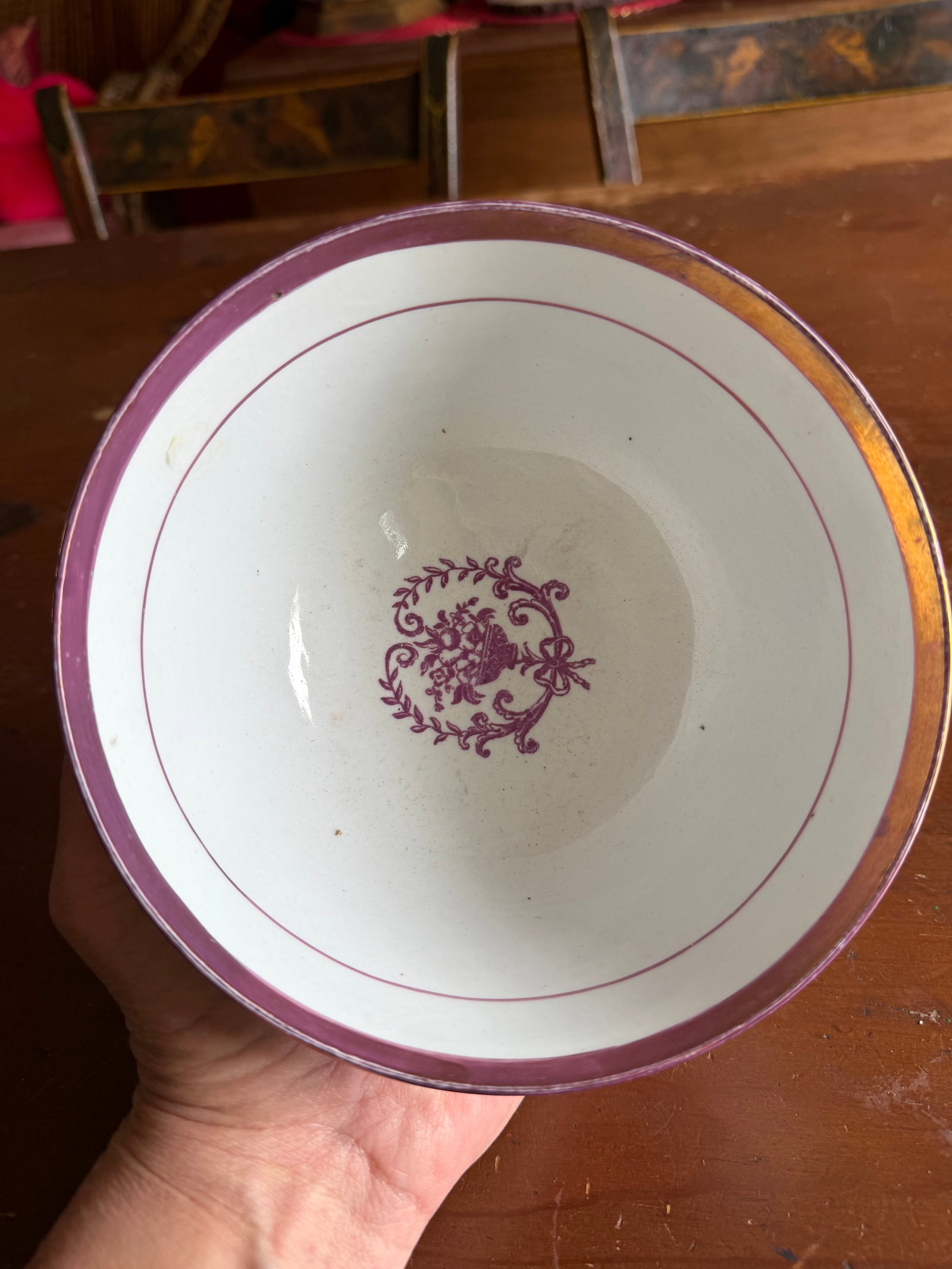 Rare Antique Pink Lustre and Bat Printed Pearlware Waste Bowl, Attributed to Thomas Wolfe, Circa 180 - 11
