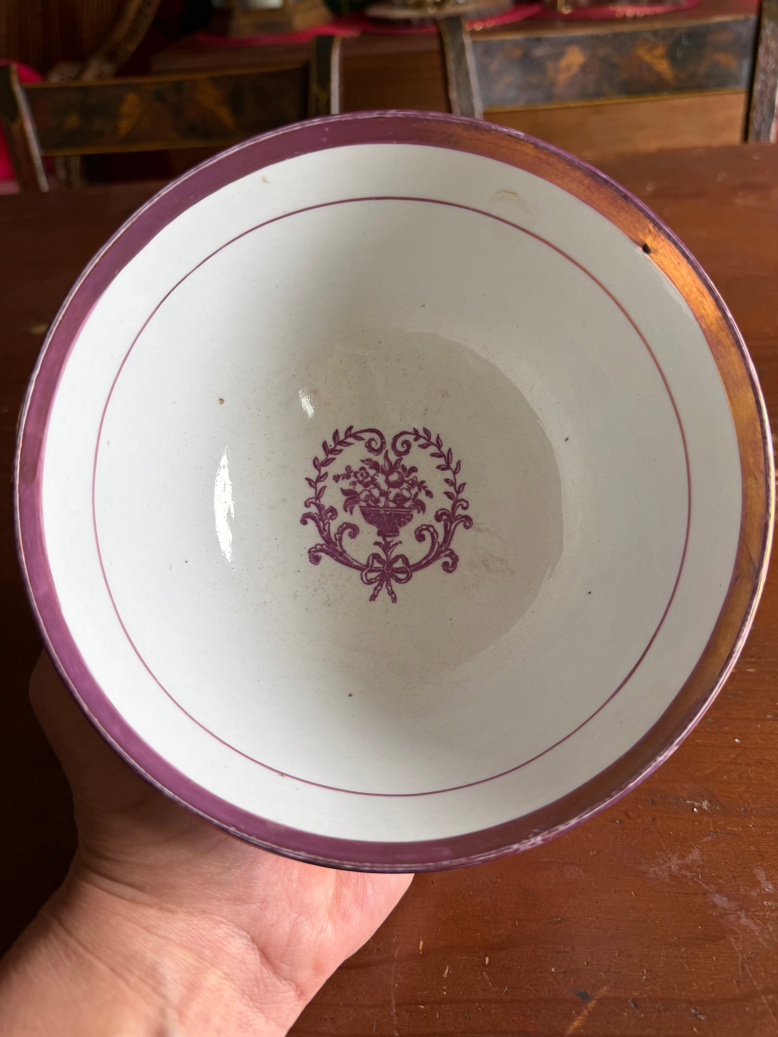 Rare Antique Pink Lustre and Bat Printed Pearlware Waste Bowl, Attributed to Thomas Wolfe, Circa 180 - 12