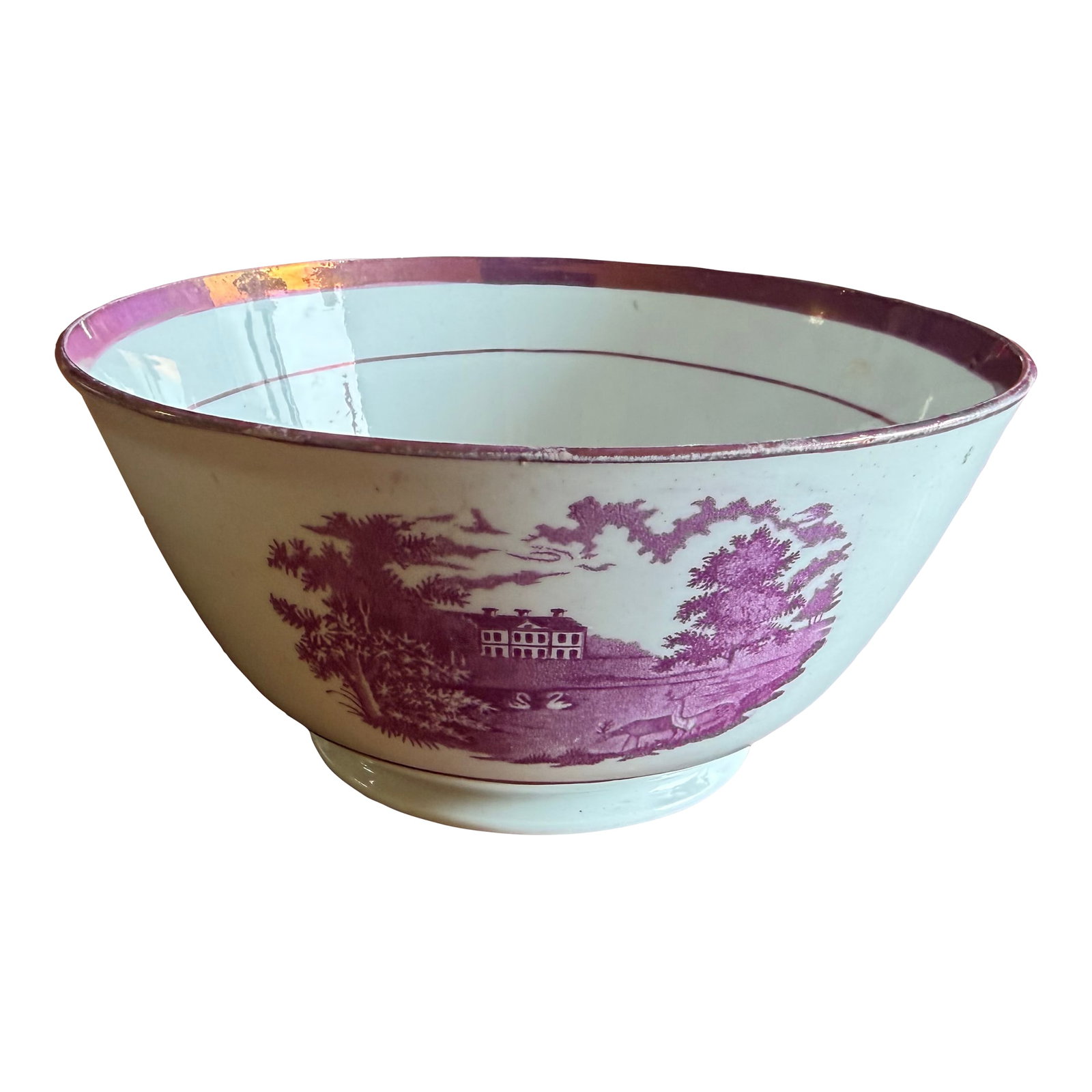 Rare Antique Pink Lustre and Bat Printed Pearlware Waste Bowl, Attributed to Thomas Wolfe, Circa 180: Rare Antique Pink Lustre and Bat Printed Pearlware Waste Bowl, Attributed to Thomas Wolfe, Circa 1805 An exceptionally rare and beautifully preserved example of early 19th-century English pearlware,