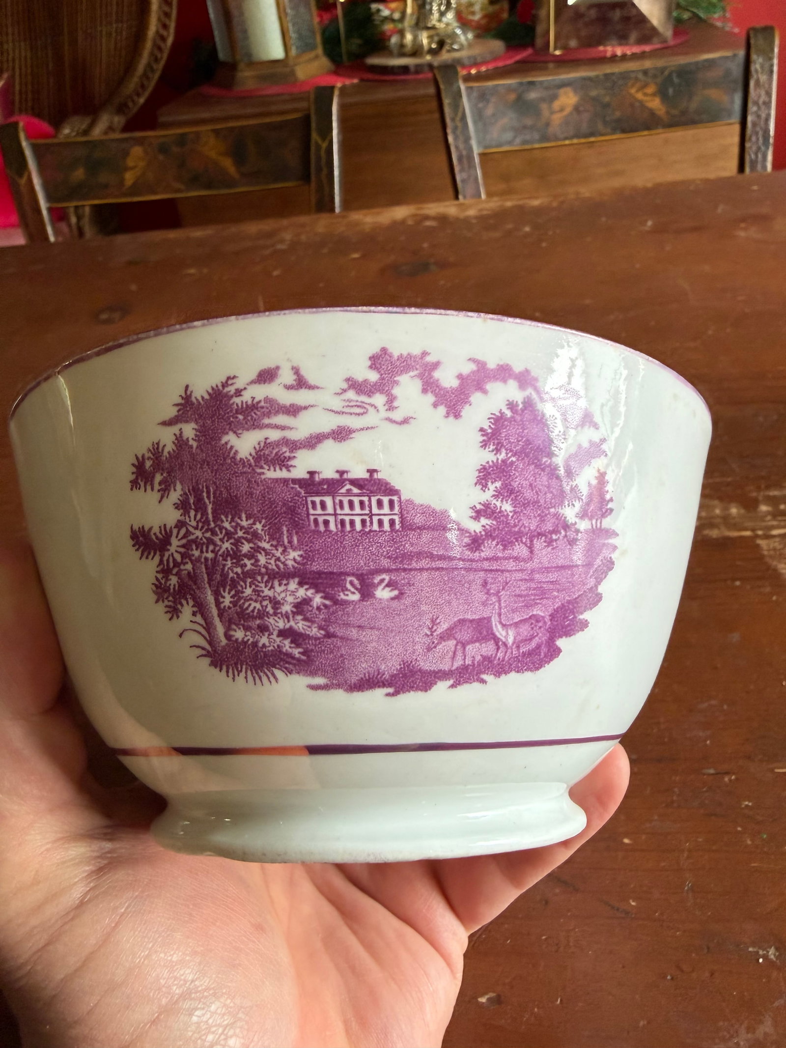 Rare Antique Pink Lustre and Bat Printed Pearlware Waste Bowl, Attributed to Thomas Wolfe, Circa 180 - 3