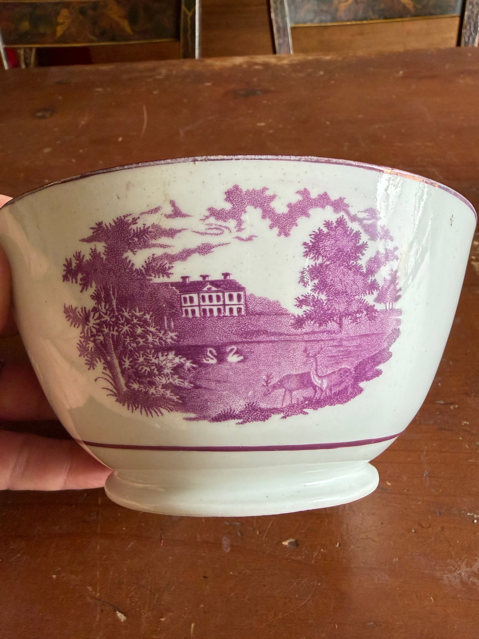 Rare Antique Pink Lustre and Bat Printed Pearlware Waste Bowl, Attributed to Thomas Wolfe, Circa 180 - 5