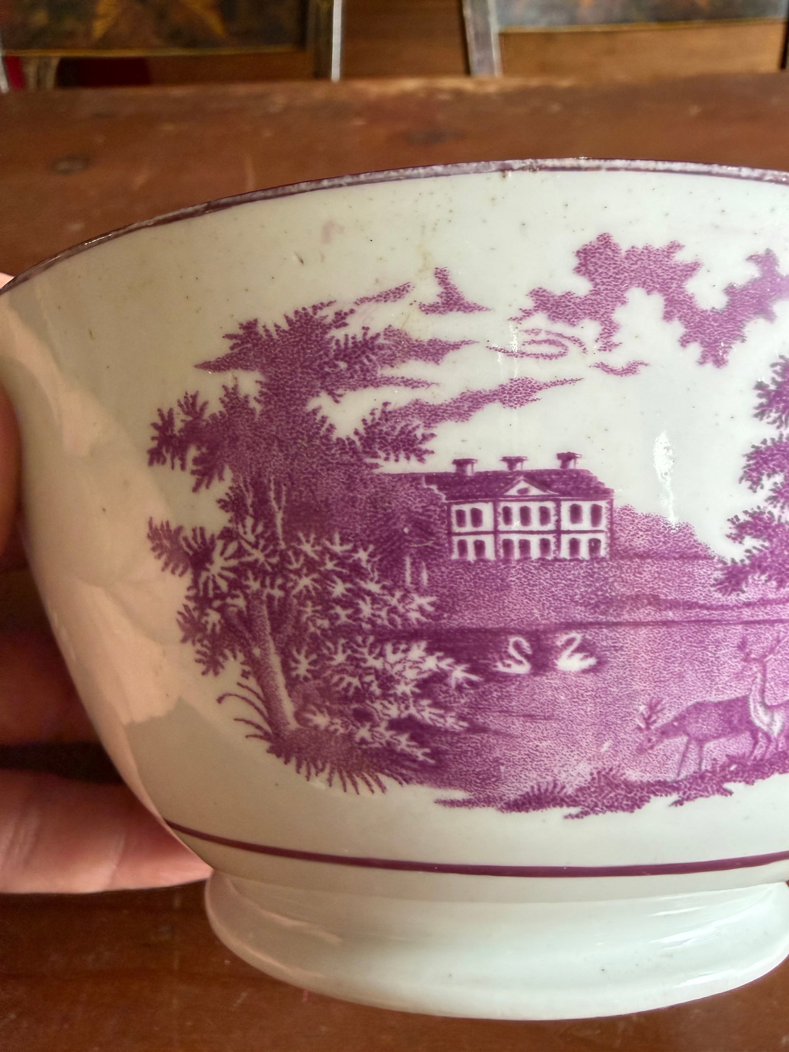 Rare Antique Pink Lustre and Bat Printed Pearlware Waste Bowl, Attributed to Thomas Wolfe, Circa 180 - 6