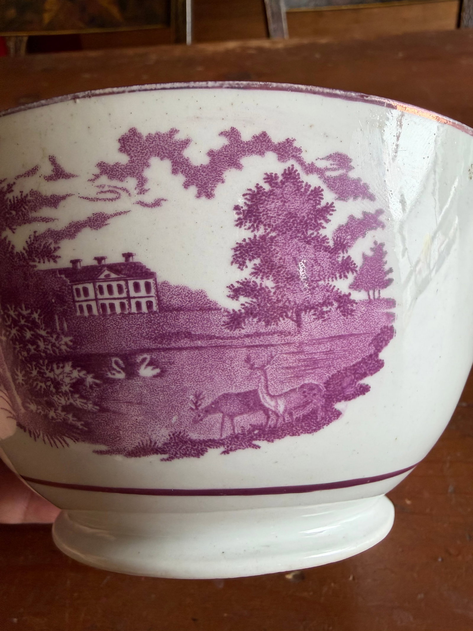 Rare Antique Pink Lustre and Bat Printed Pearlware Waste Bowl, Attributed to Thomas Wolfe, Circa 180 - 9