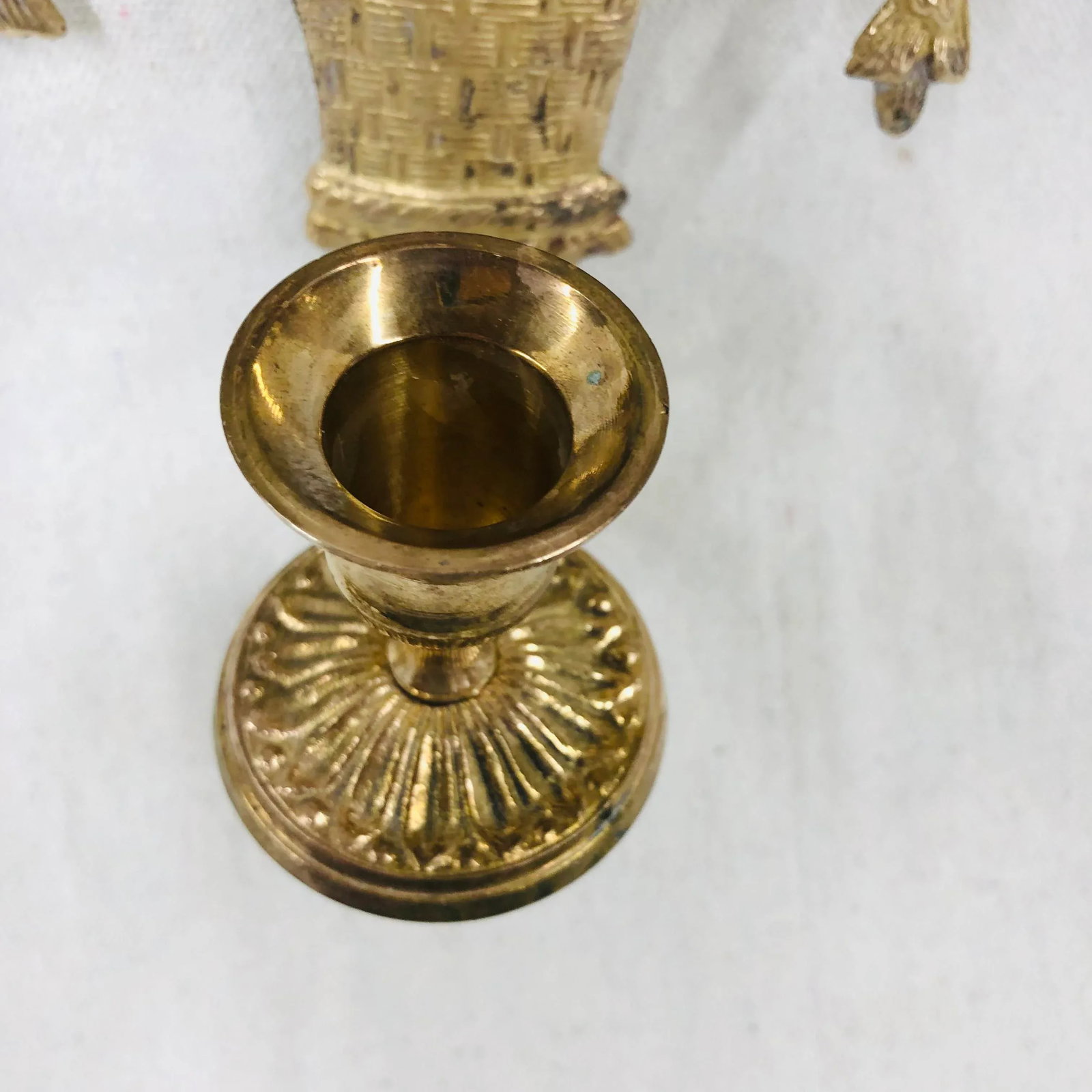 Vintage French Style Brass Wall Sconces of Baskets and Flower Garlands - a Pair - 11