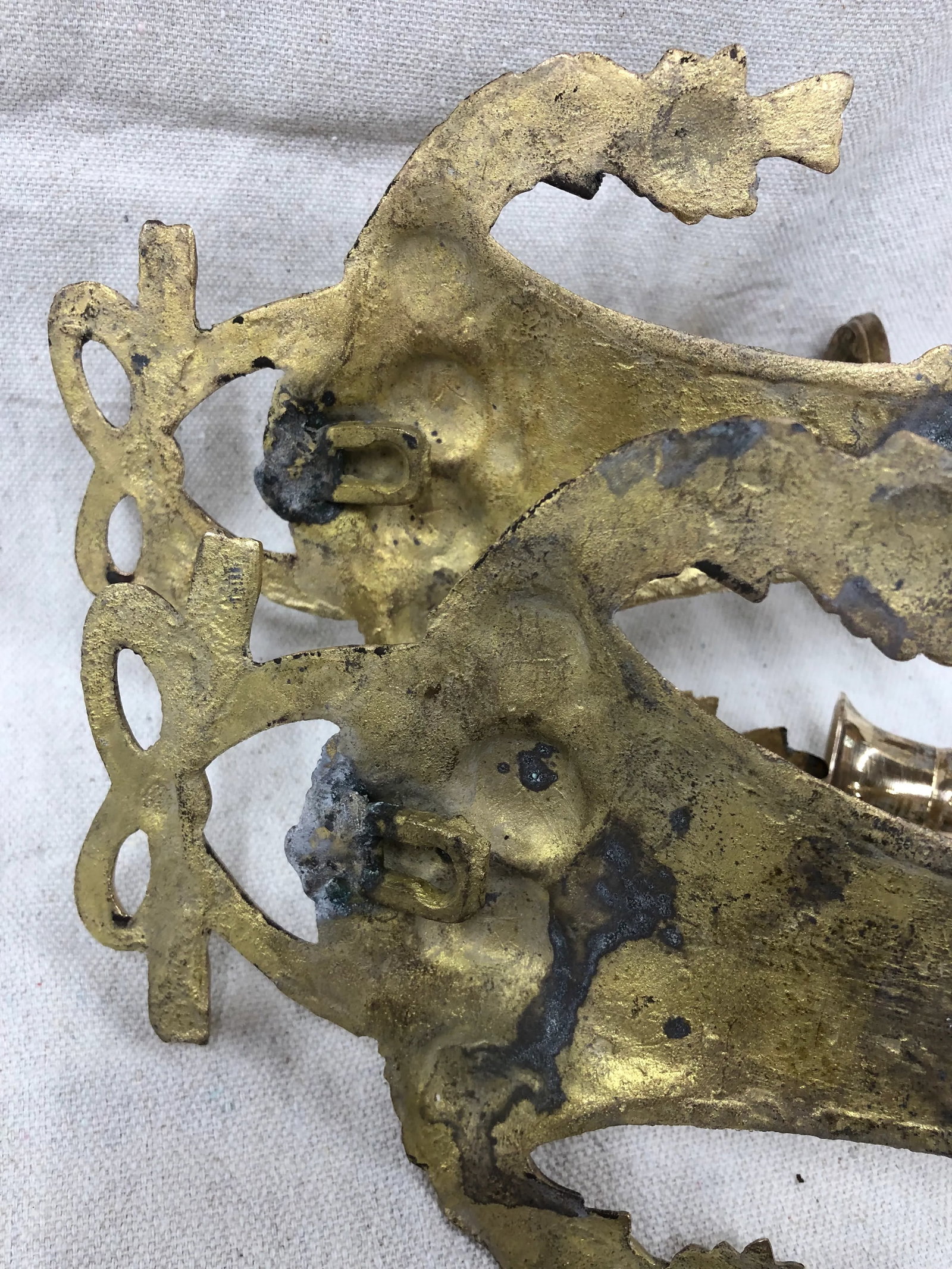 Vintage French Style Brass Wall Sconces of Baskets and Flower Garlands - a Pair - 12