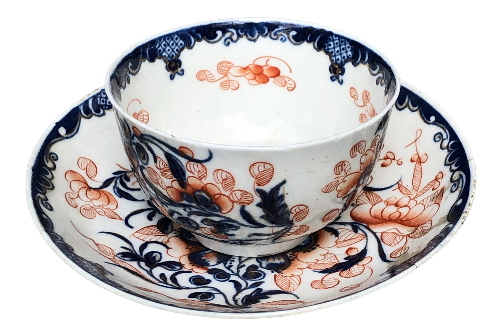Antique Dr. Wall Worcester Tea Cup & Saucer Set- 2 Pieces: Dr. Wall first period tea cup or bowl and saucer. 1751-83 Lovely floral pattern. Dimension below is for the saucer and bowl together. The bowl/cup is 1.75" h x 2 7/8" in diameter. Condition: