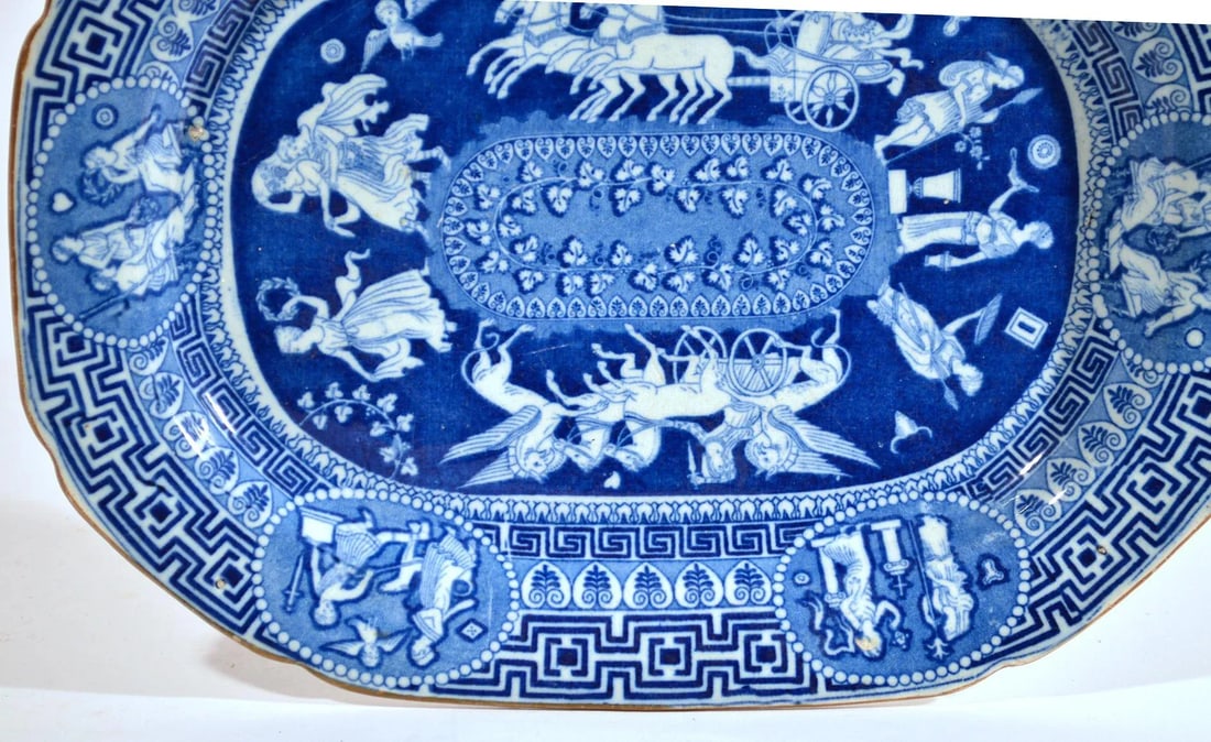 Herculaneum Neo-Classical Greek Pattern Blue Printed Dish - 2