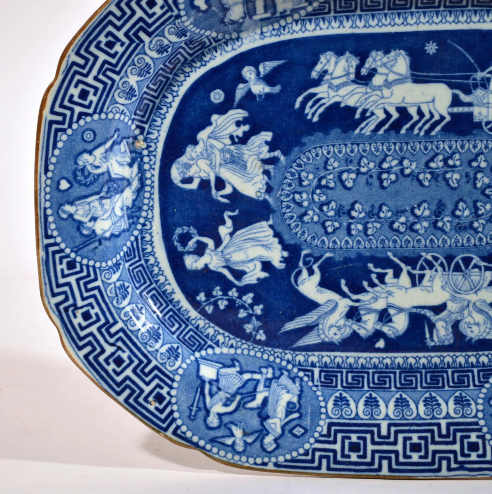 Herculaneum Neo-Classical Greek Pattern Blue Printed Dish - 5