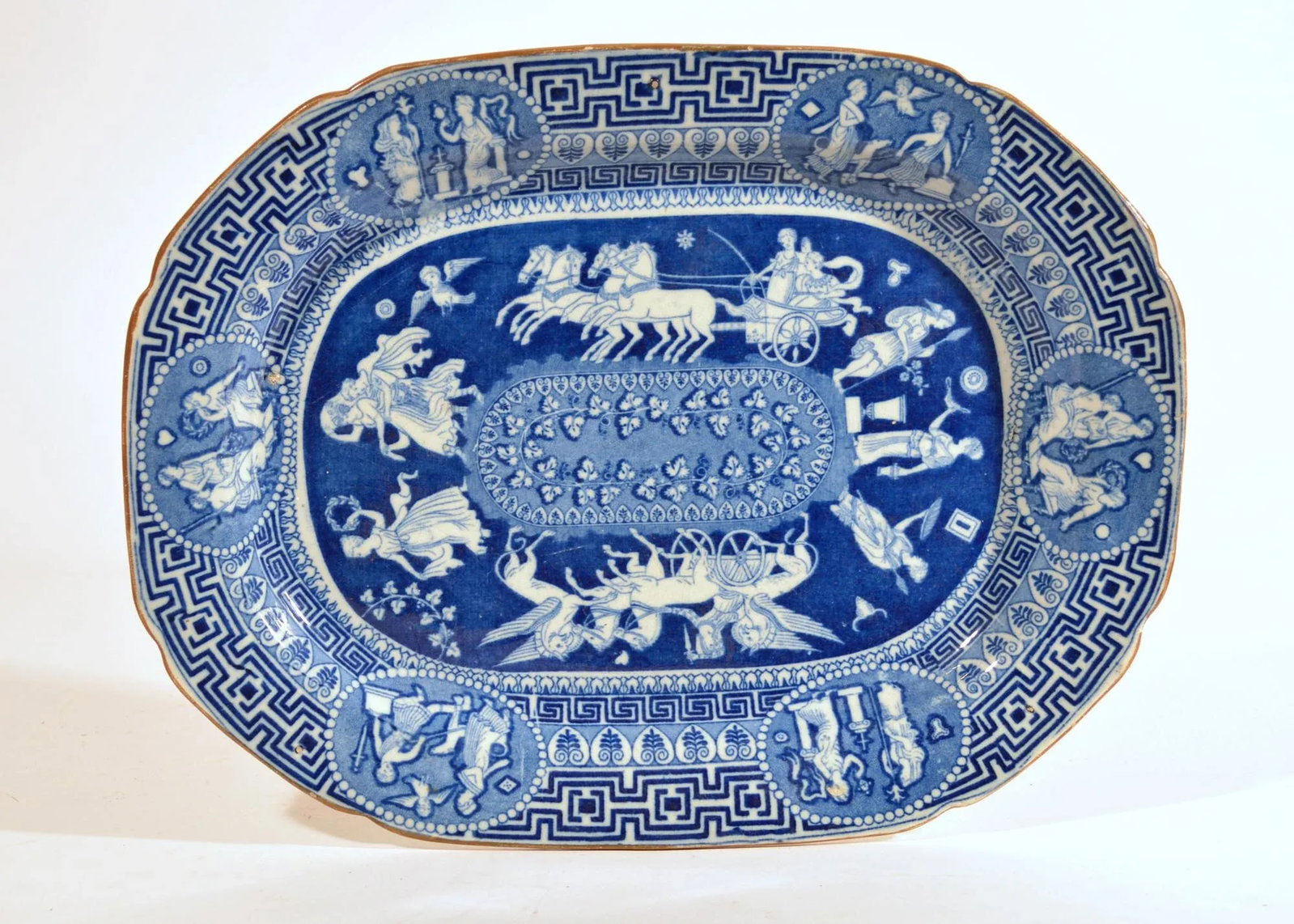 Herculaneum Neo-Classical Greek Pattern Blue Printed Dish - 6