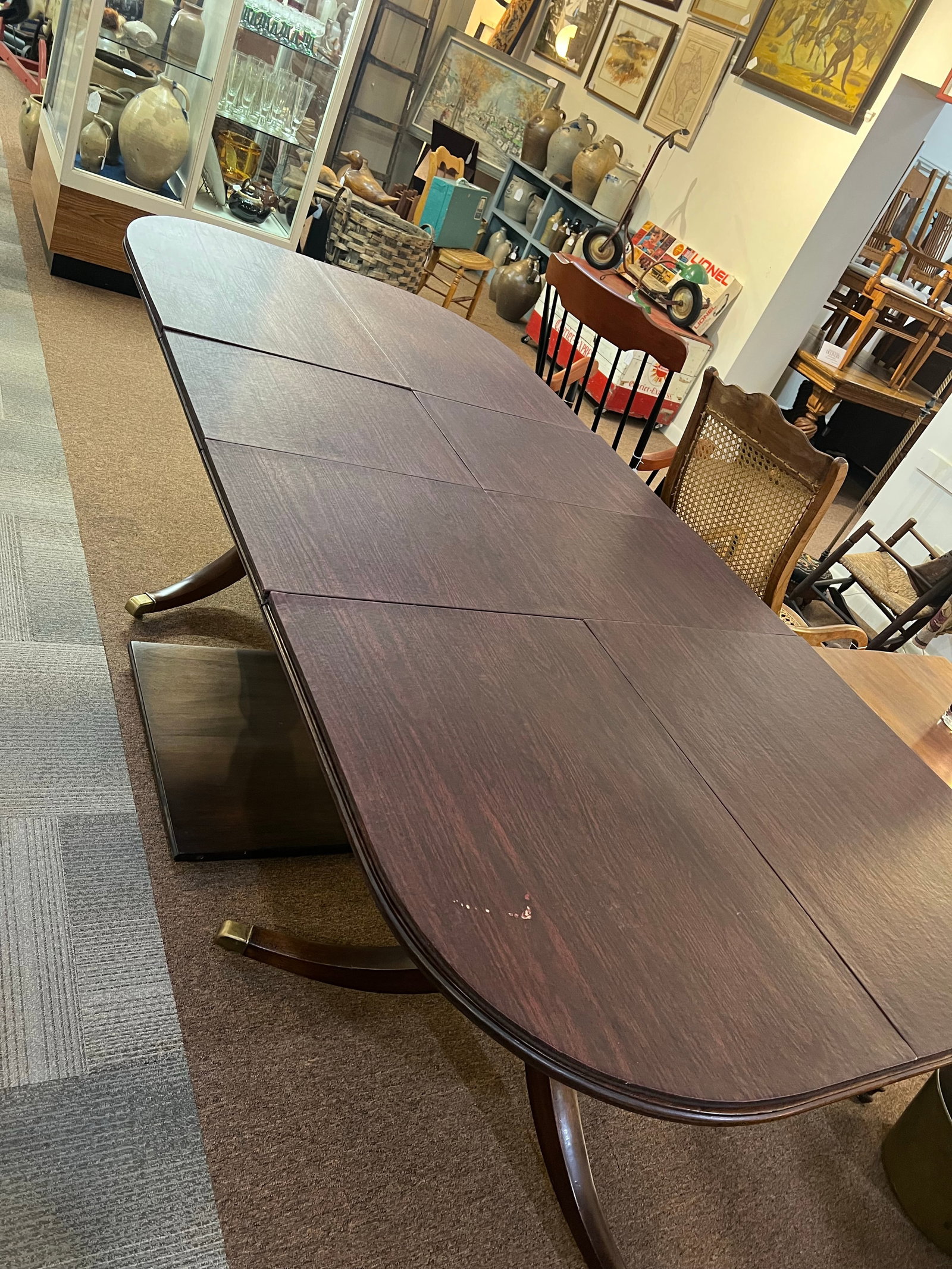 Pre 1850 Duncan Phyfe Style Double Pedestal Extension Dining Table - 11