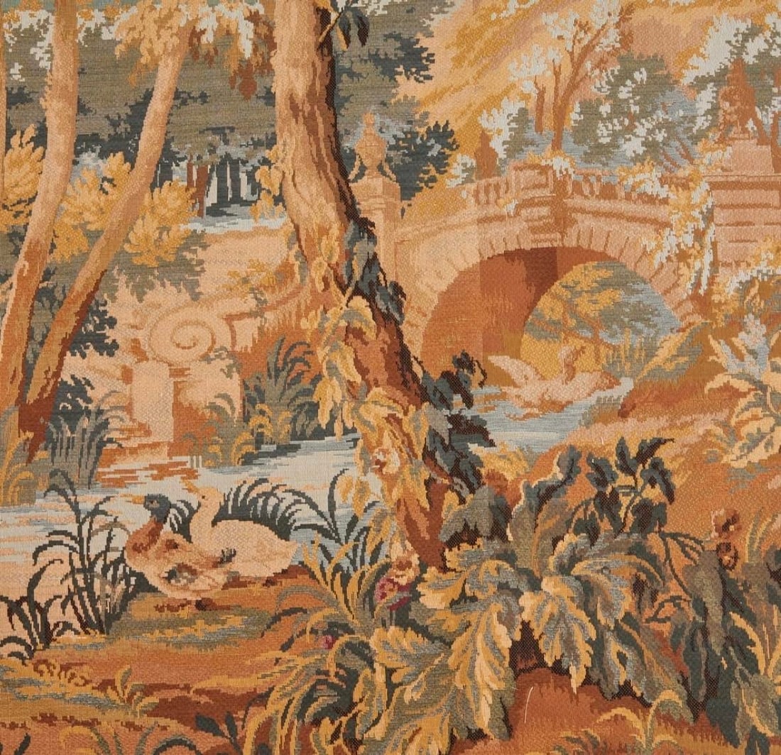 Vintage French Aubusson Verdure Tapestry by Point Genre Gobelins - 4