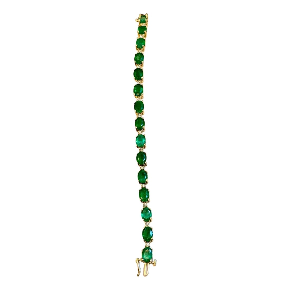 22 Carat Natural Brazilian Emerald & Diamond Tennis Bracelet 14 Kt Yellow Gold - 2