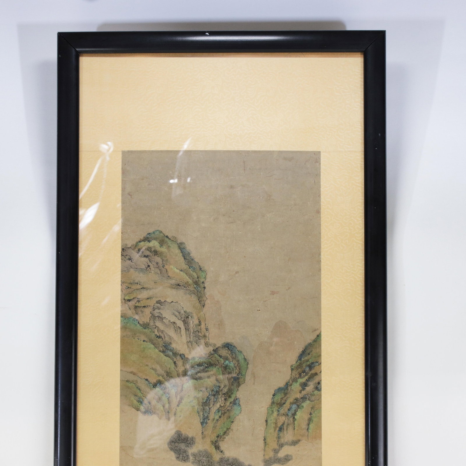 Vintage Chinese Framed Painting of Pavilion Garden Scene With Figures and Mountain Landscape - 2
