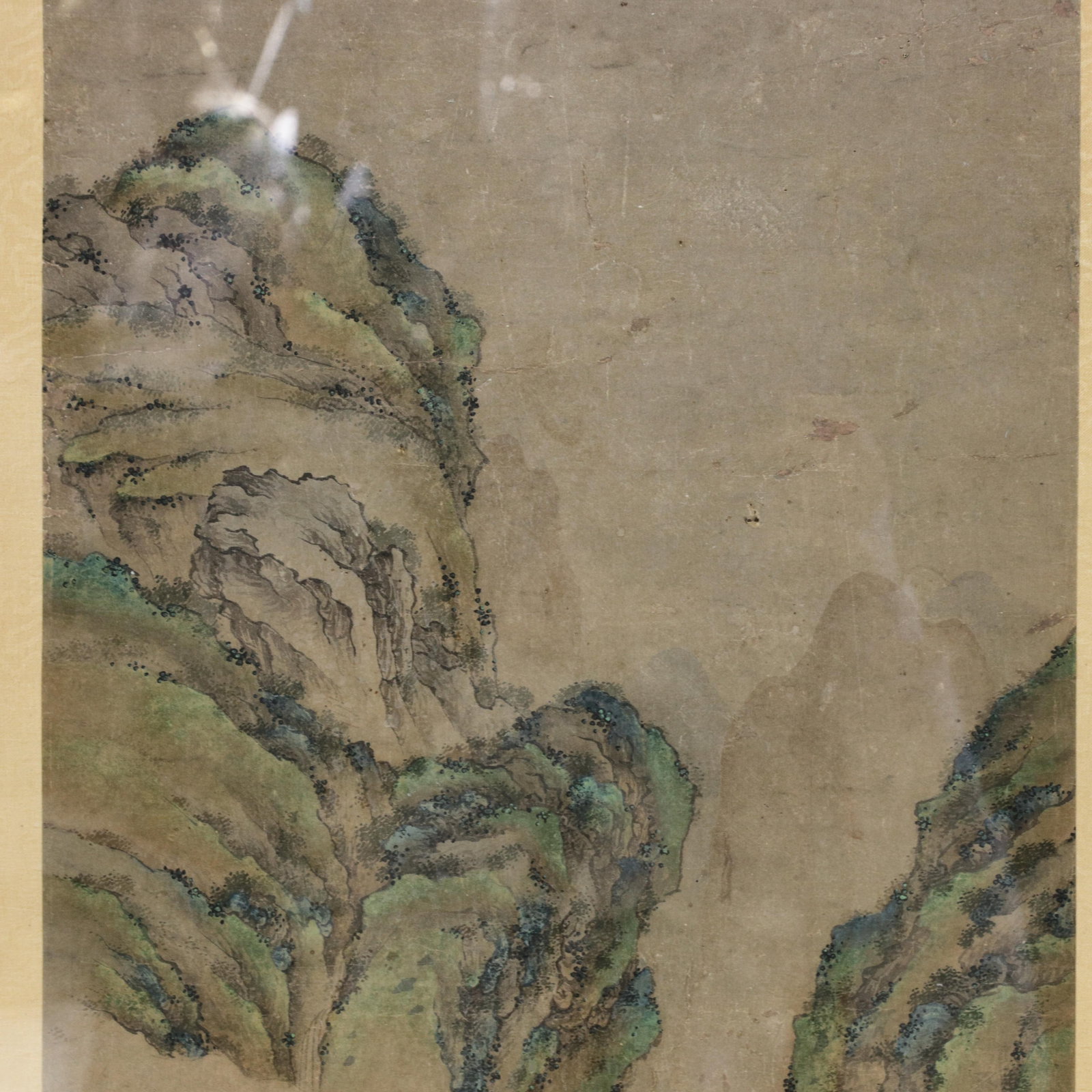 Vintage Chinese Framed Painting of Pavilion Garden Scene With Figures and Mountain Landscape - 7