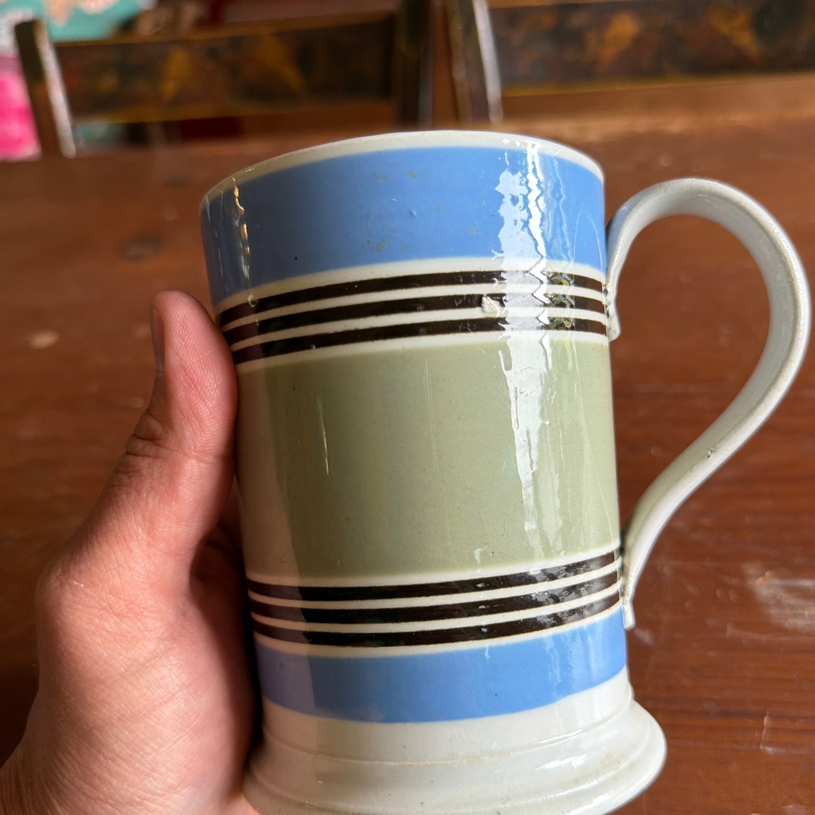 Antique Staffordshire Pearlware Mocha Banded Tankard, Circa 1820s - 10