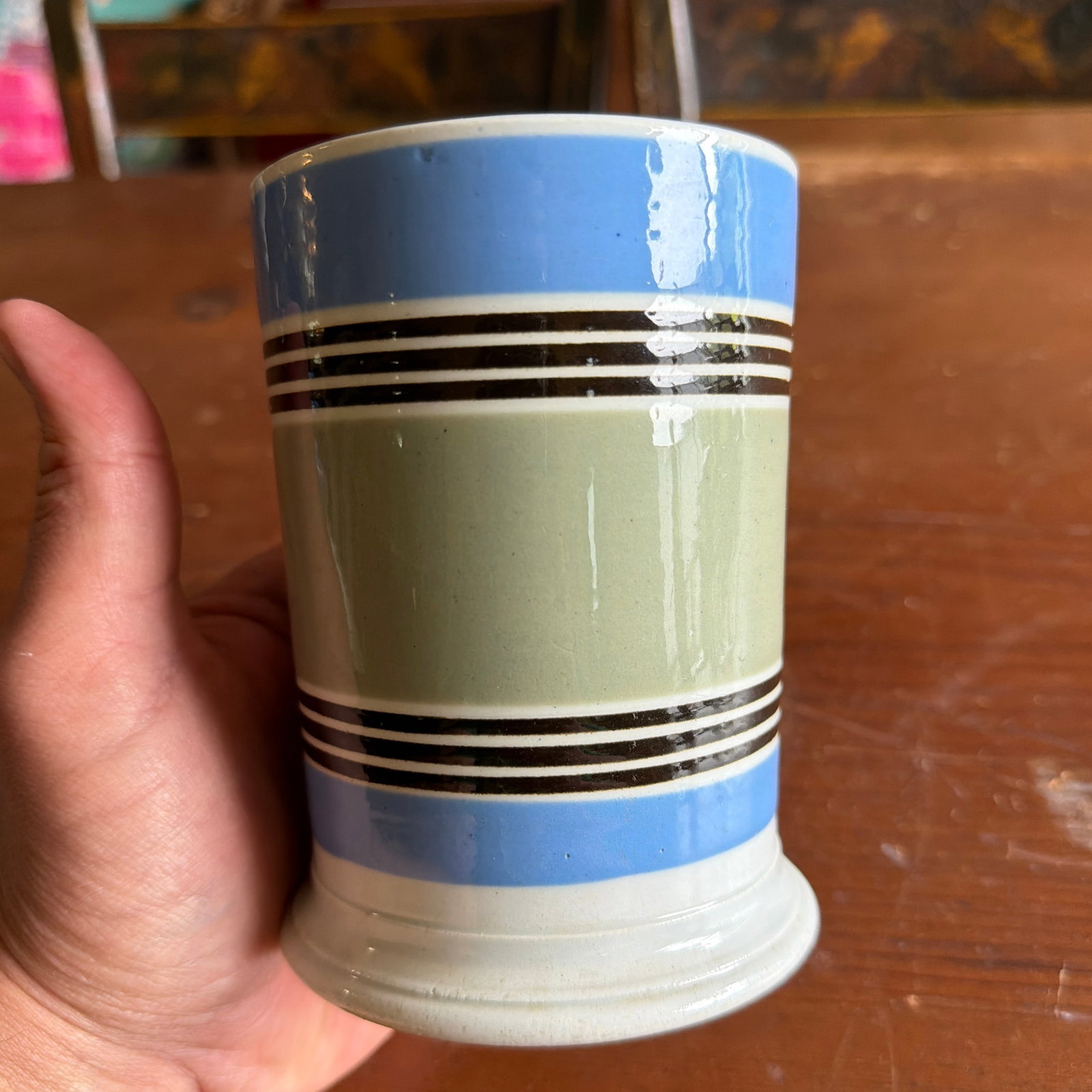 Antique Staffordshire Pearlware Mocha Banded Tankard, Circa 1820s - 11