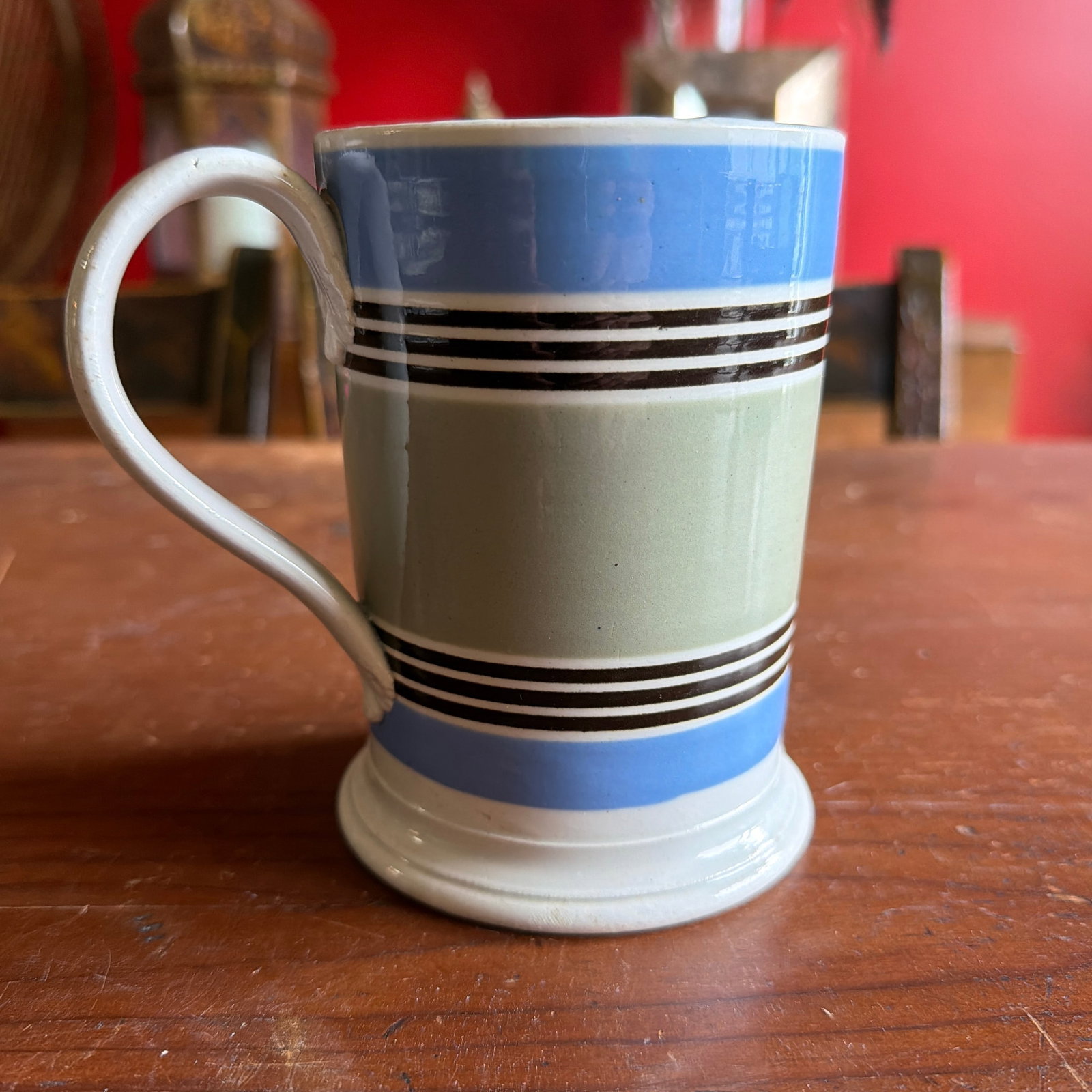 Antique Staffordshire Pearlware Mocha Banded Tankard, Circa 1820s - 2