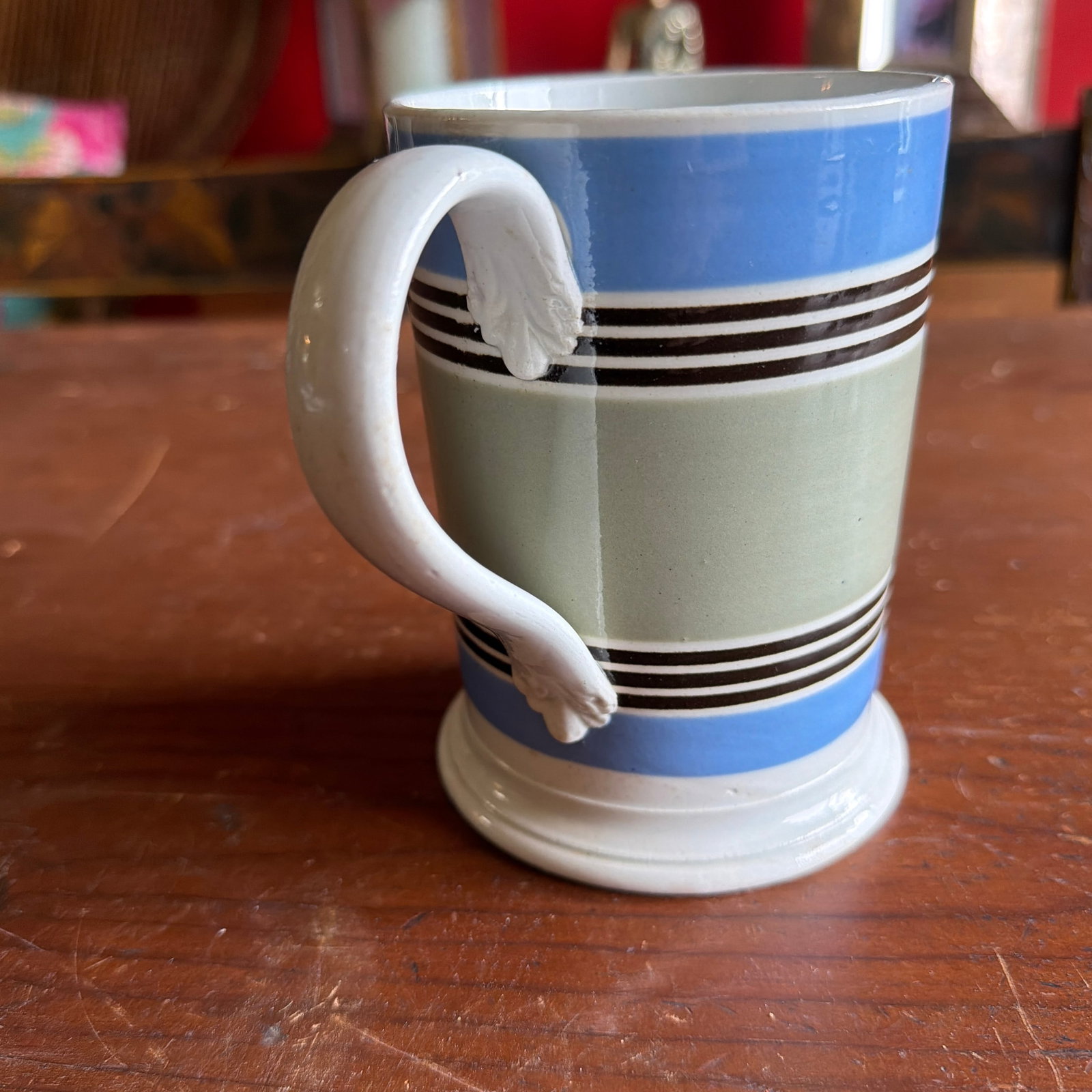 Antique Staffordshire Pearlware Mocha Banded Tankard, Circa 1820s - 4
