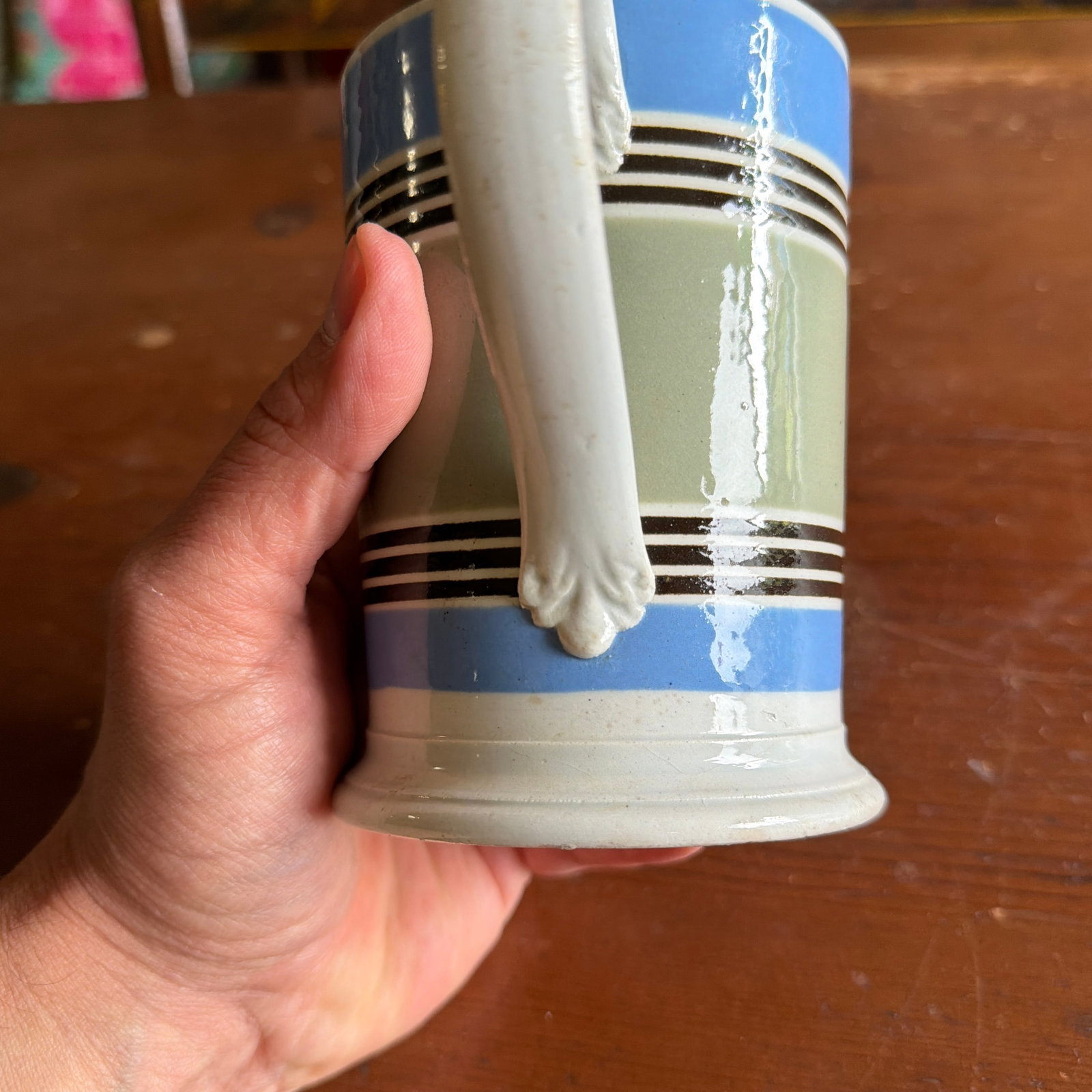 Antique Staffordshire Pearlware Mocha Banded Tankard, Circa 1820s - 5