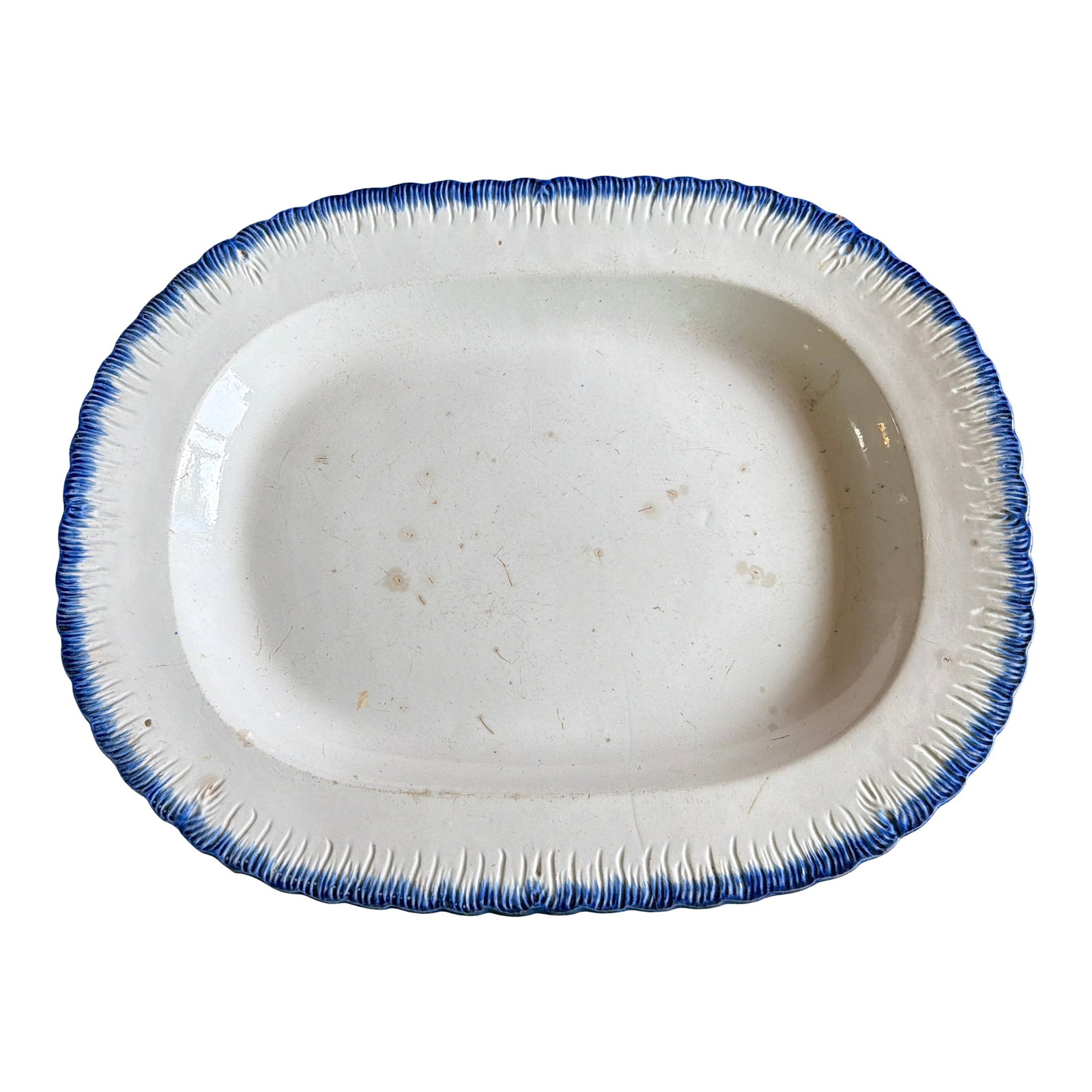 Antique Staffordshire Pearlware Blue Feather Edge Platter, Circa 1820's (1 of 12)