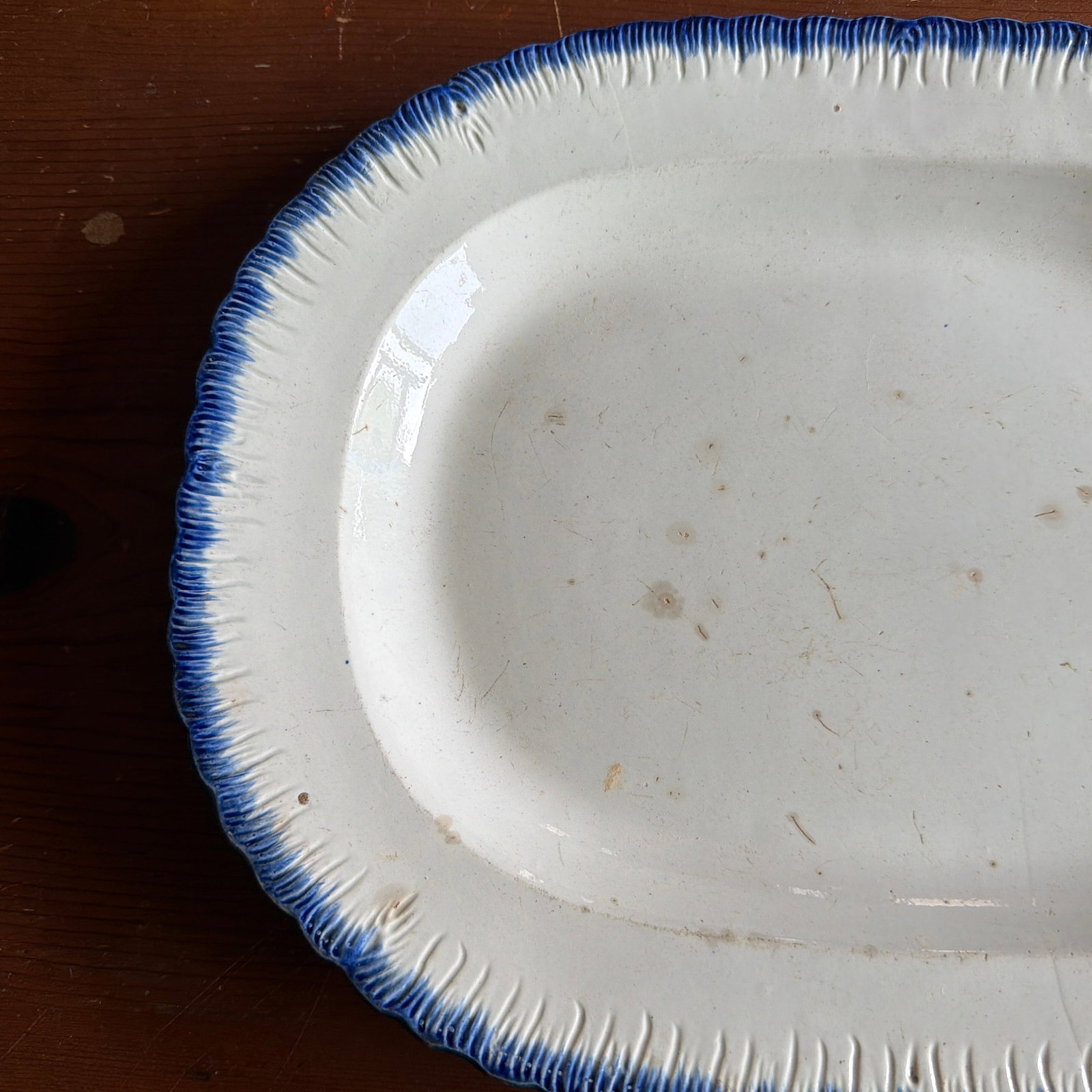 Antique Staffordshire Pearlware Blue Feather Edge Platter, Circa 1820's - 2
