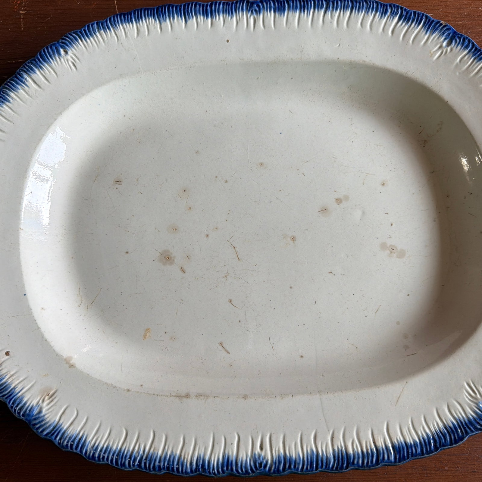 Antique Staffordshire Pearlware Blue Feather Edge Platter, Circa 1820's - 3